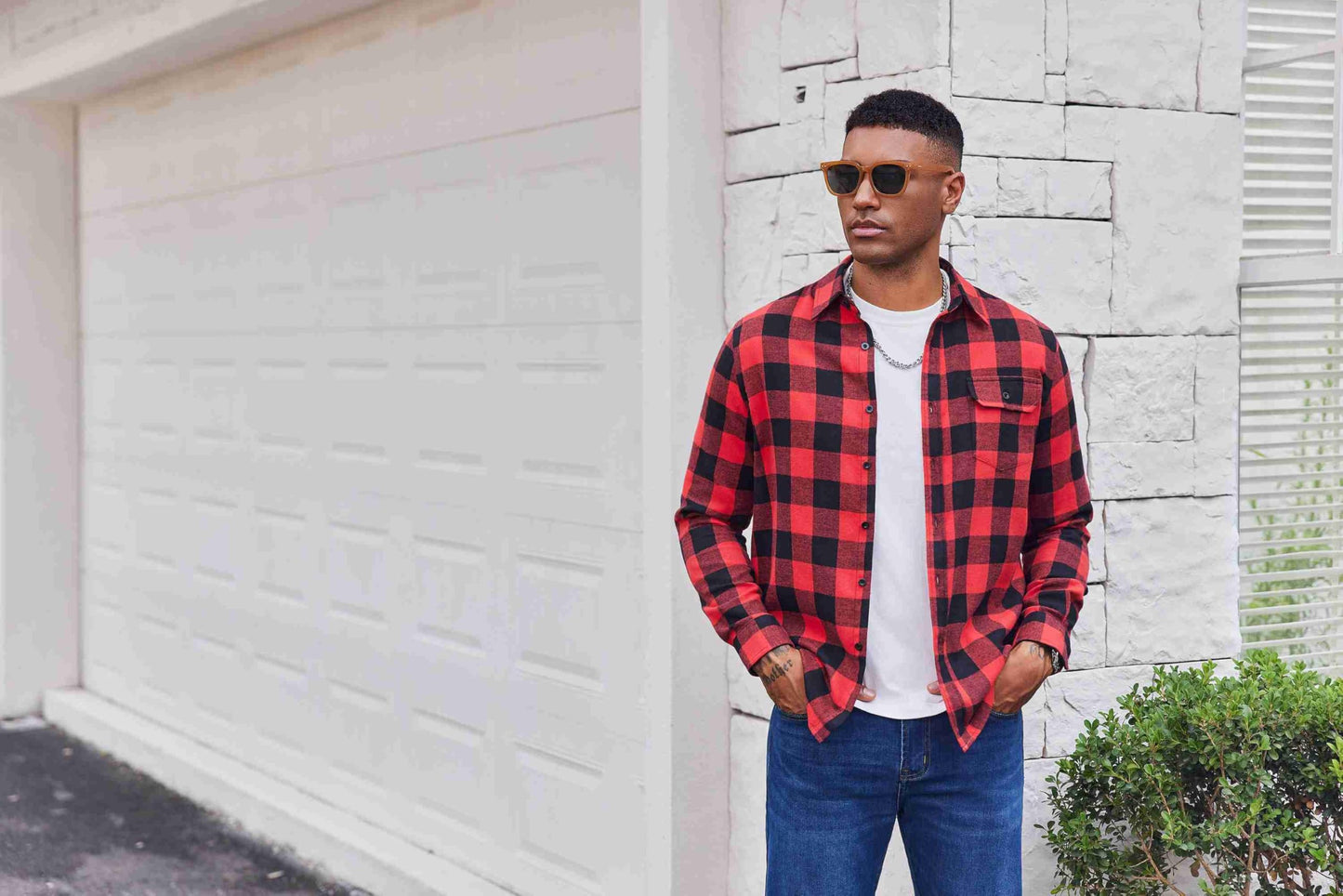 COOFANDY Mens Flannel Plaid Shirts Long Sleeve Casual Button Down Cotton Shirt with Pocket