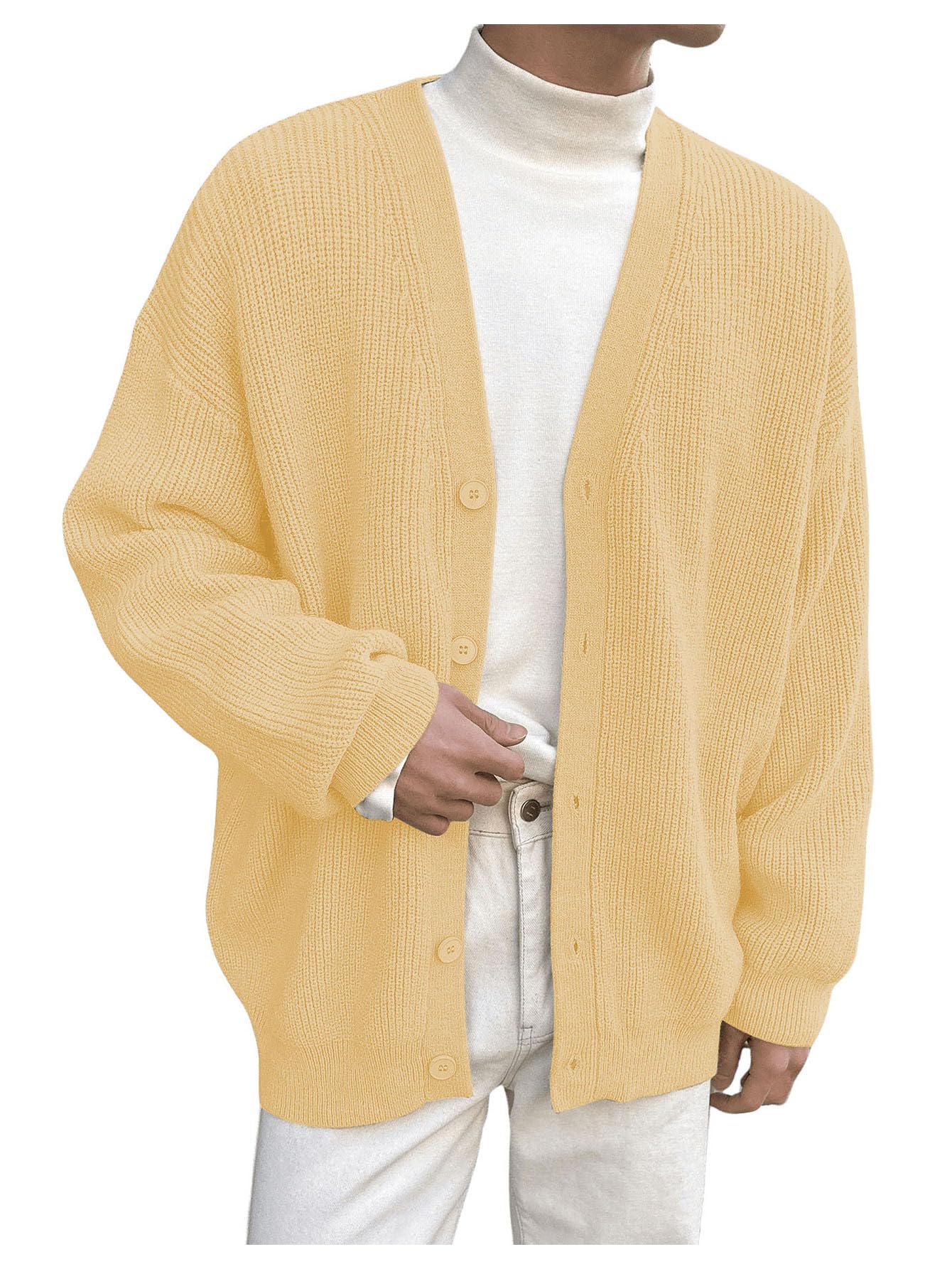 Floerns Men's Casual Long Sleeve Button Front V Neck Rib Knit Cardigan Sweaters
