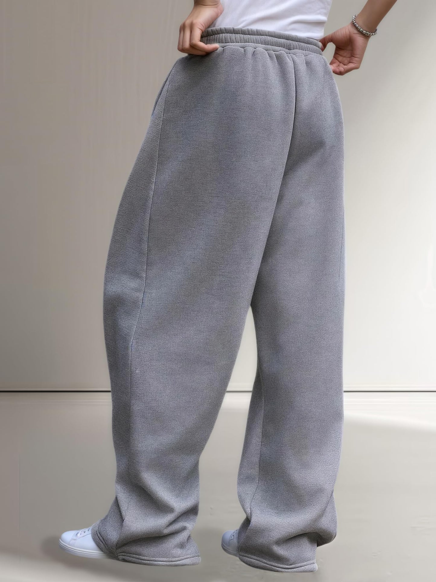 Men’s Baggy Sweatpants Wide Leg with Elastic Drawstring Waist, Casual Loose Lounge Joggers with Deep Pockets Fleece Comfort