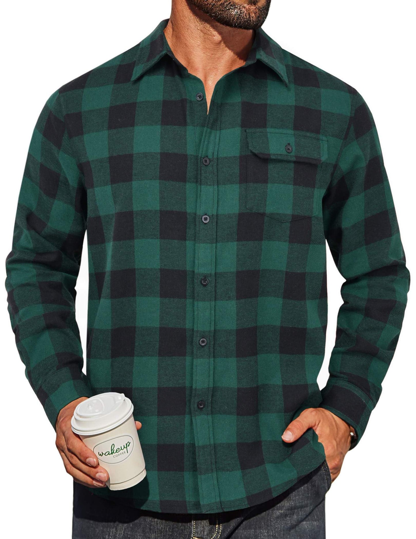 COOFANDY Mens Flannel Plaid Shirts Long Sleeve Casual Button Down Cotton Shirt with Pocket