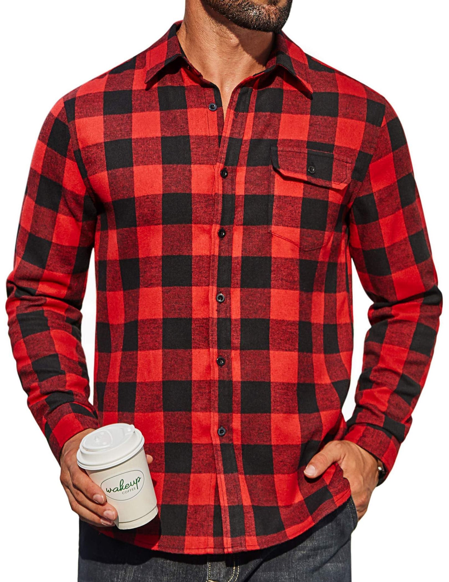 COOFANDY Mens Flannel Plaid Shirts Long Sleeve Casual Button Down Cotton Shirt with Pocket
