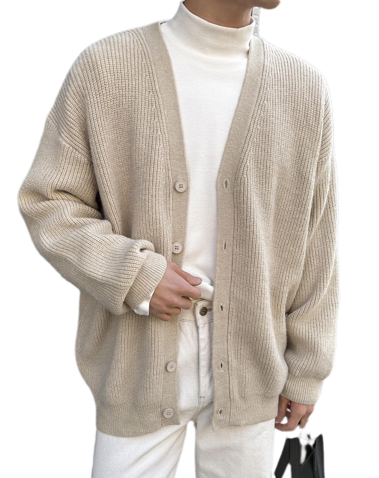 Floerns Men's Casual Long Sleeve Button Front V Neck Rib Knit Cardigan Sweaters