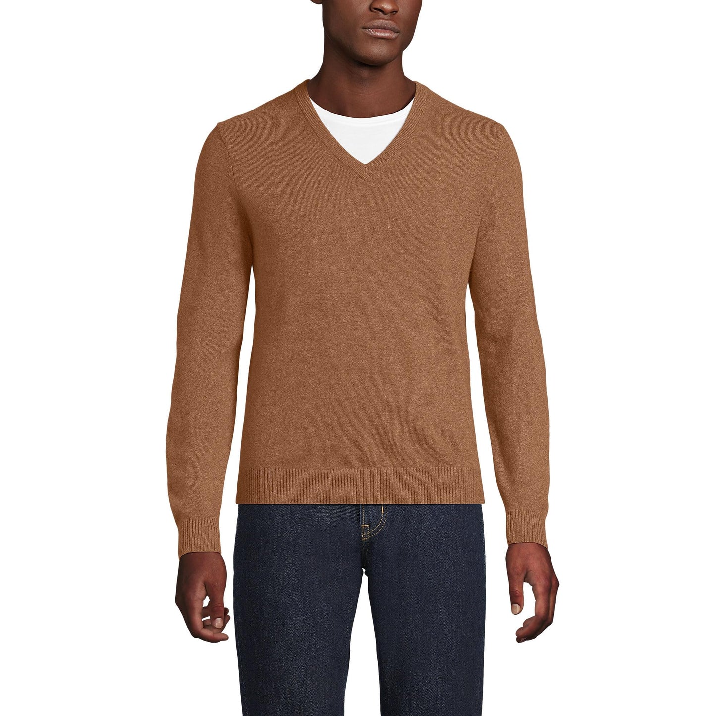 Lands' End Men's Fine Gauge Cashmere V-Neck Sweater