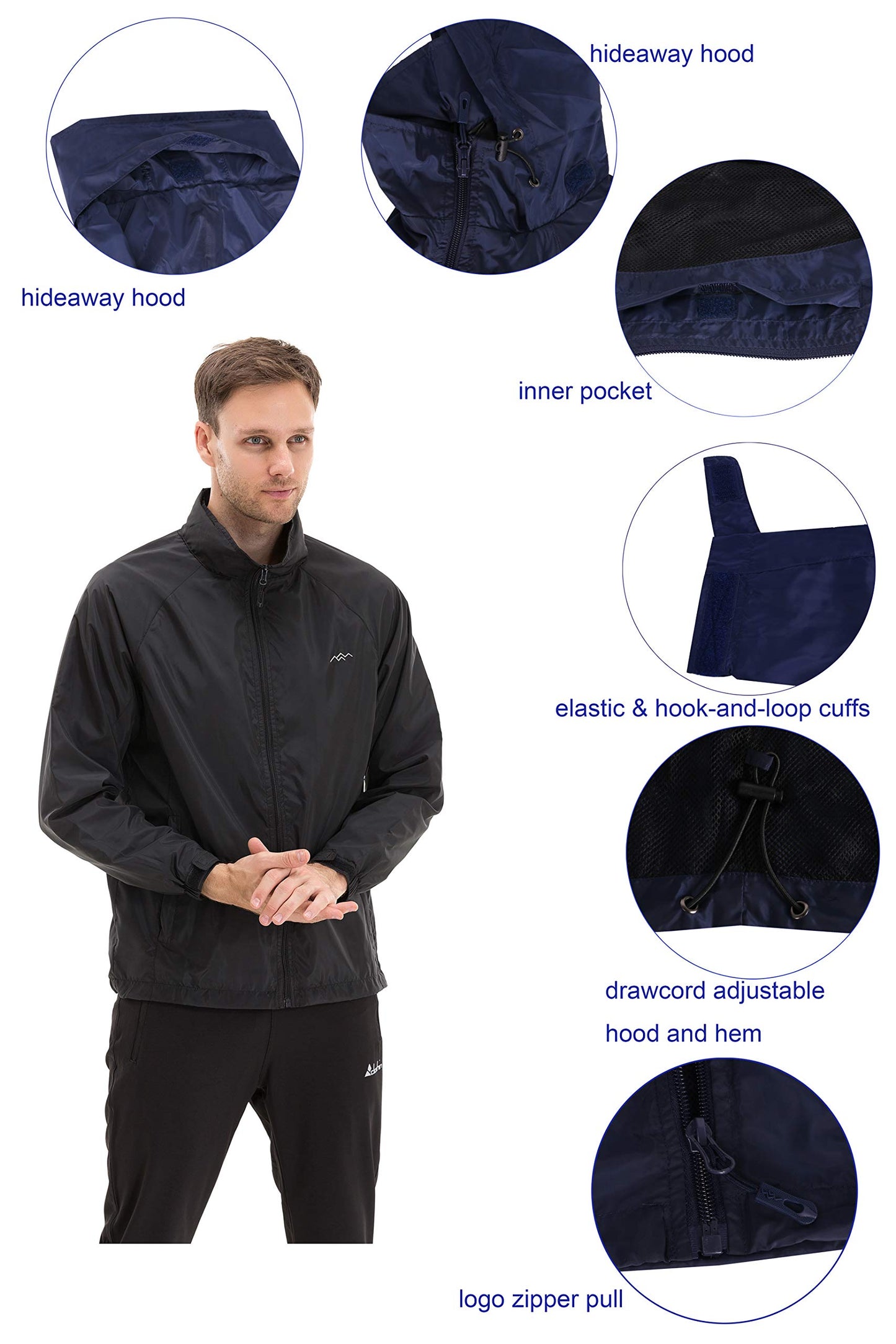 TRAILSIDE SUPPLY CO. Mens Windbreaker Jackets Lightweight Packable Jacket,Windproof and Dustproof