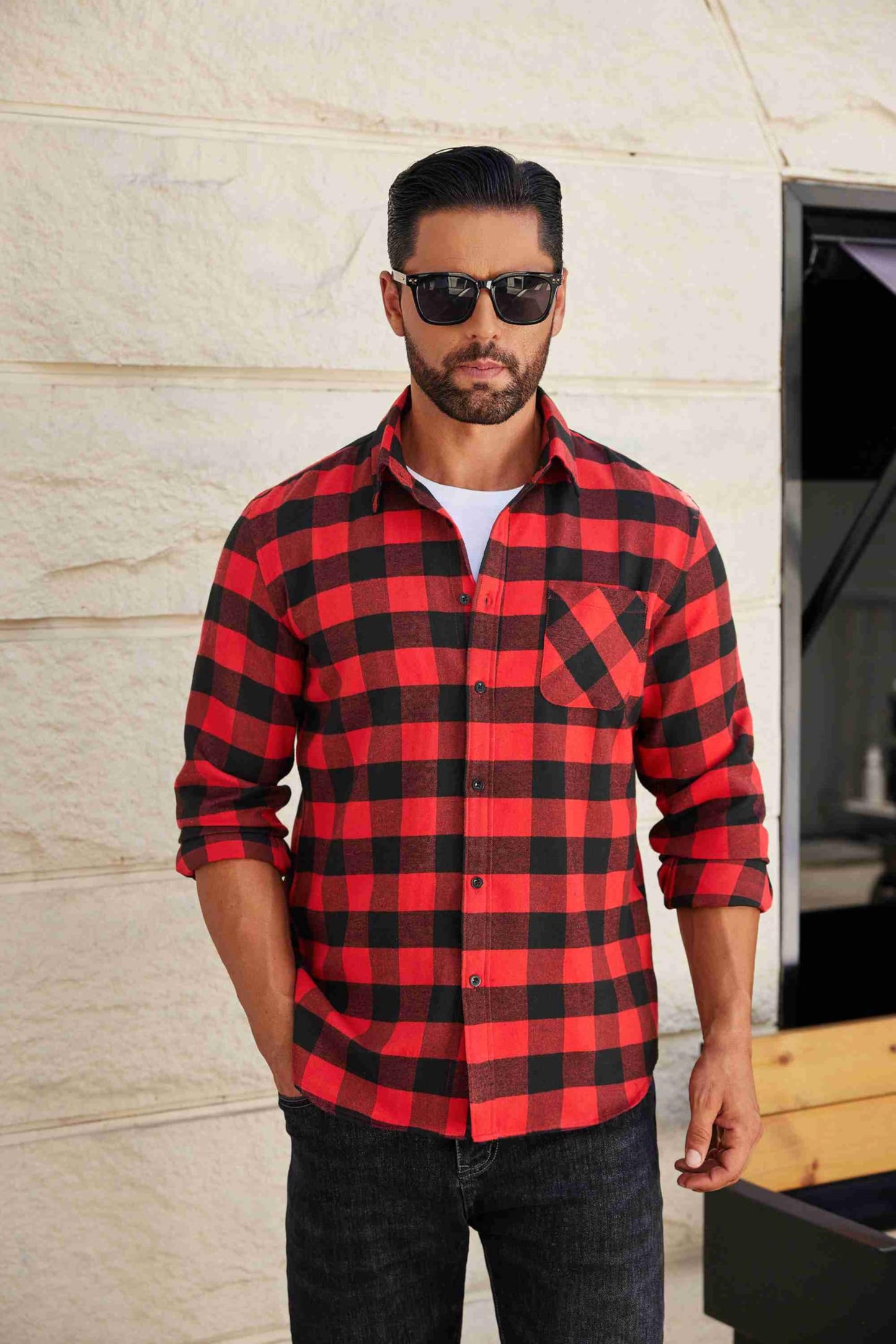 COOFANDY Mens Flannel Shirts Long Sleeve Plaid Button Down Shirt Casual Cotton Shirt with Pocket