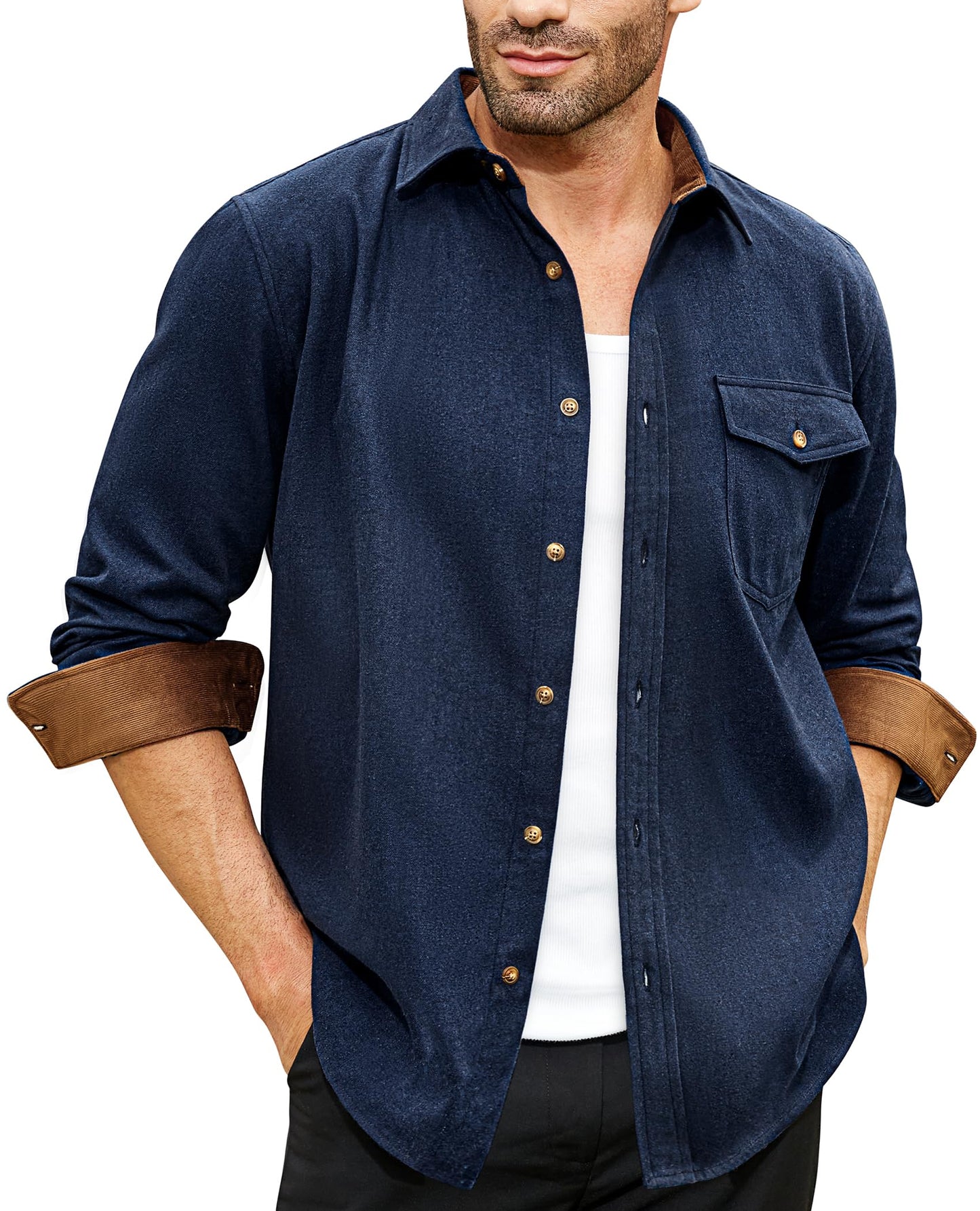 Flannel Shirt for Men Long Sleeve Mens Dress Shirts Cotton Casual Button Down Shirt Big Work Shacket Jackets