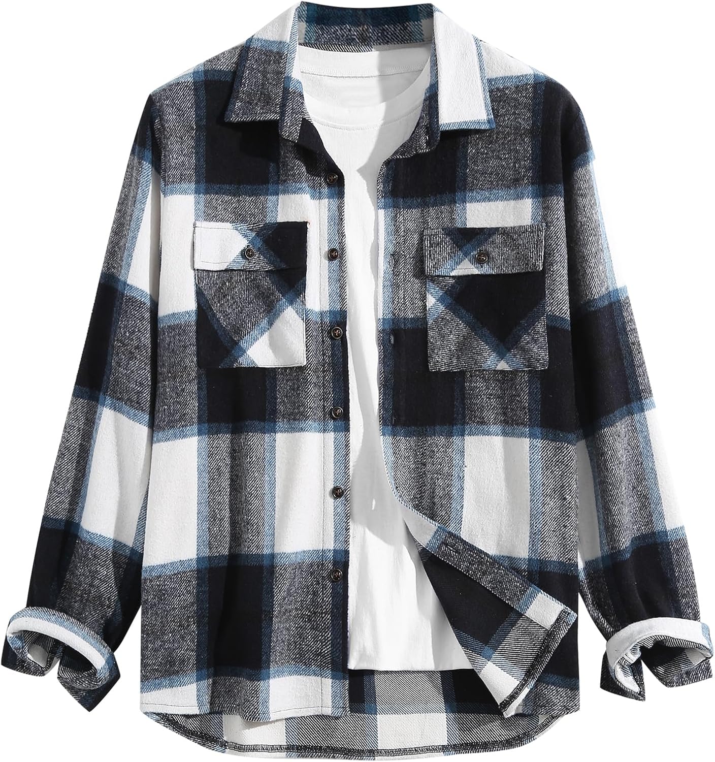 ZAFUL Mens Plaid Shirt,Long Sleeves,Classic Flannel Shirt Button Down Shirt Jacket Tops