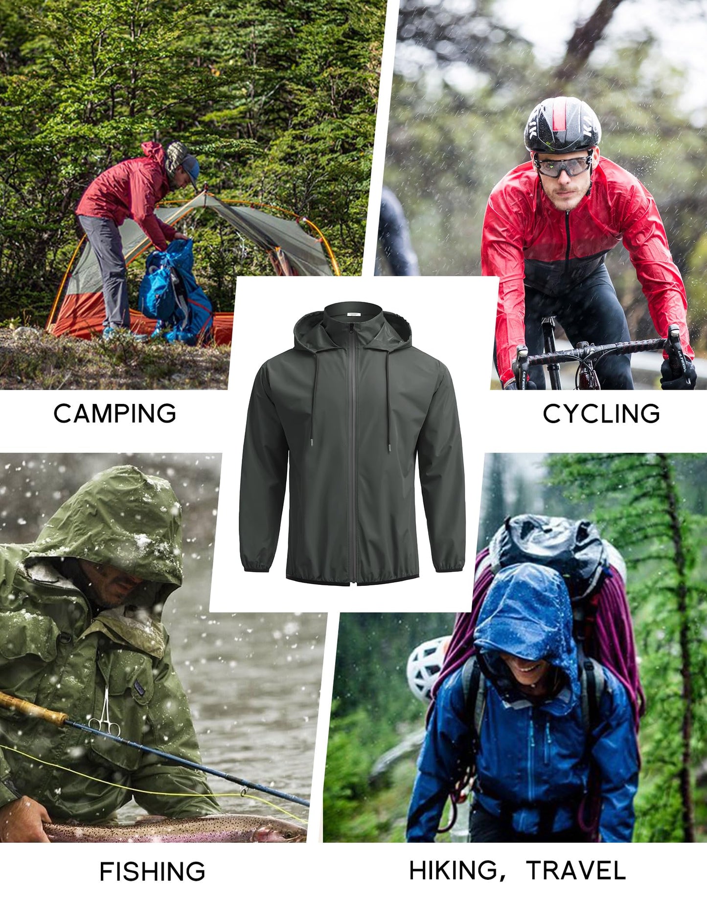 COOFANDY Men's Packable Rain Jacket Lightweight Waterproof Raincoat with Hood Travel Hiking Golf Windbreaker