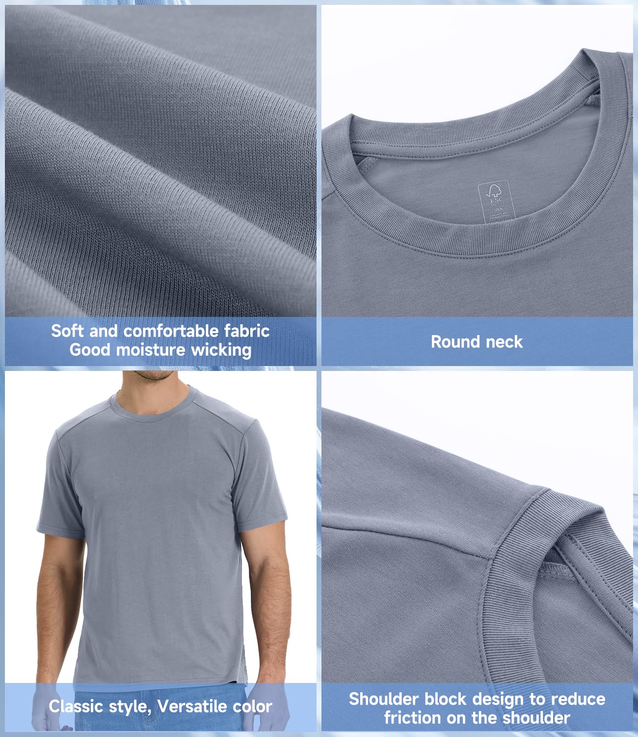BAMBOO COOL Men's T-Shirts Short Sleeve Shirt Heavyweight Crew Neck T Shirt for Man Soft Moisture Wicking Casual Tees