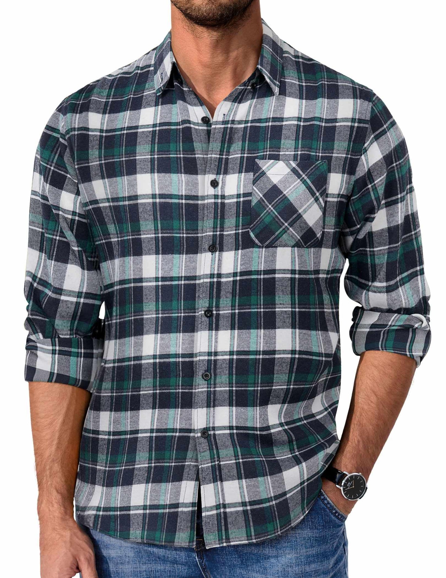 COOFANDY Mens Flannel Shirts Long Sleeve Plaid Button Down Shirt Casual Cotton Shirt with Pocket