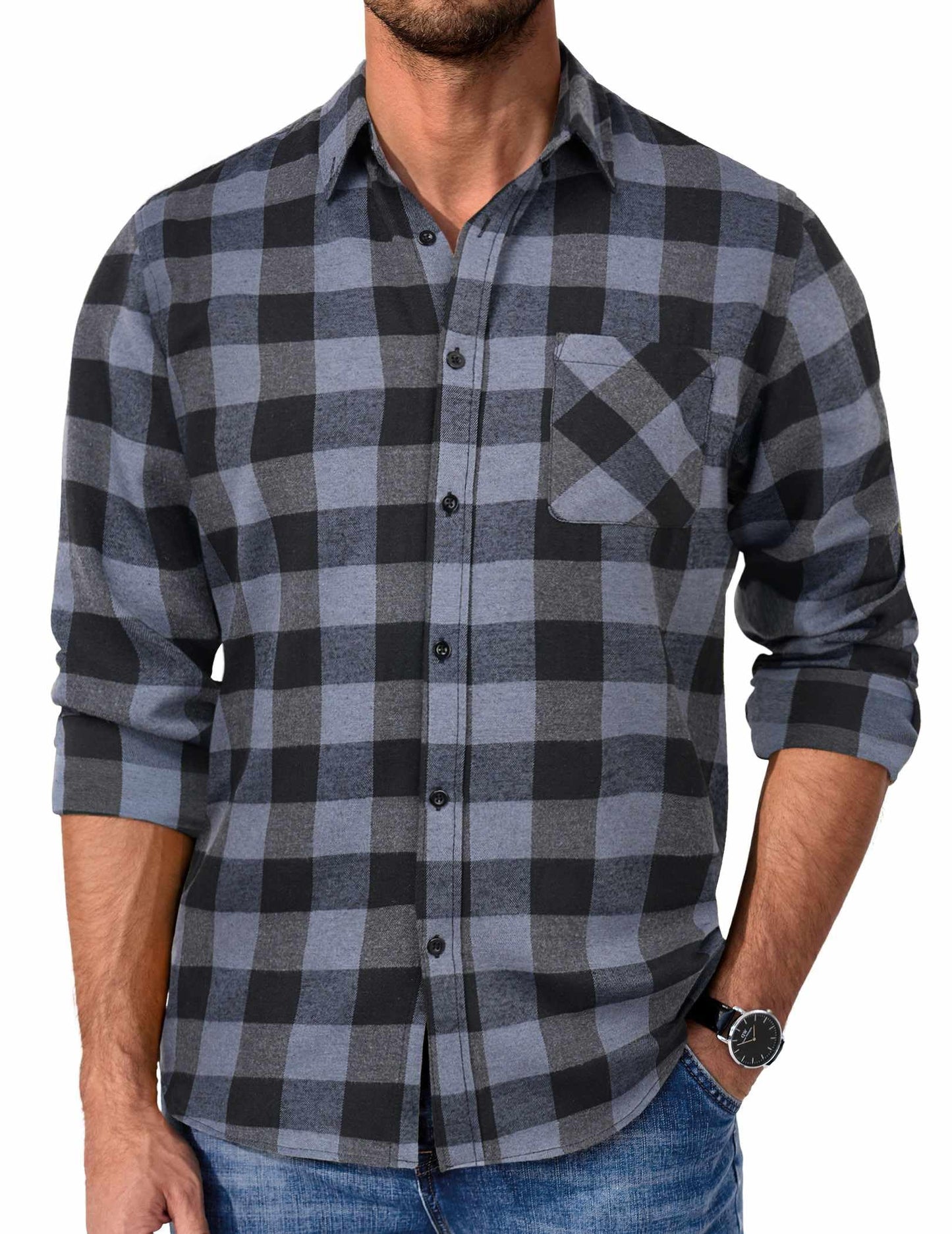 COOFANDY Mens Flannel Shirts Long Sleeve Plaid Button Down Shirt Casual Cotton Shirt with Pocket