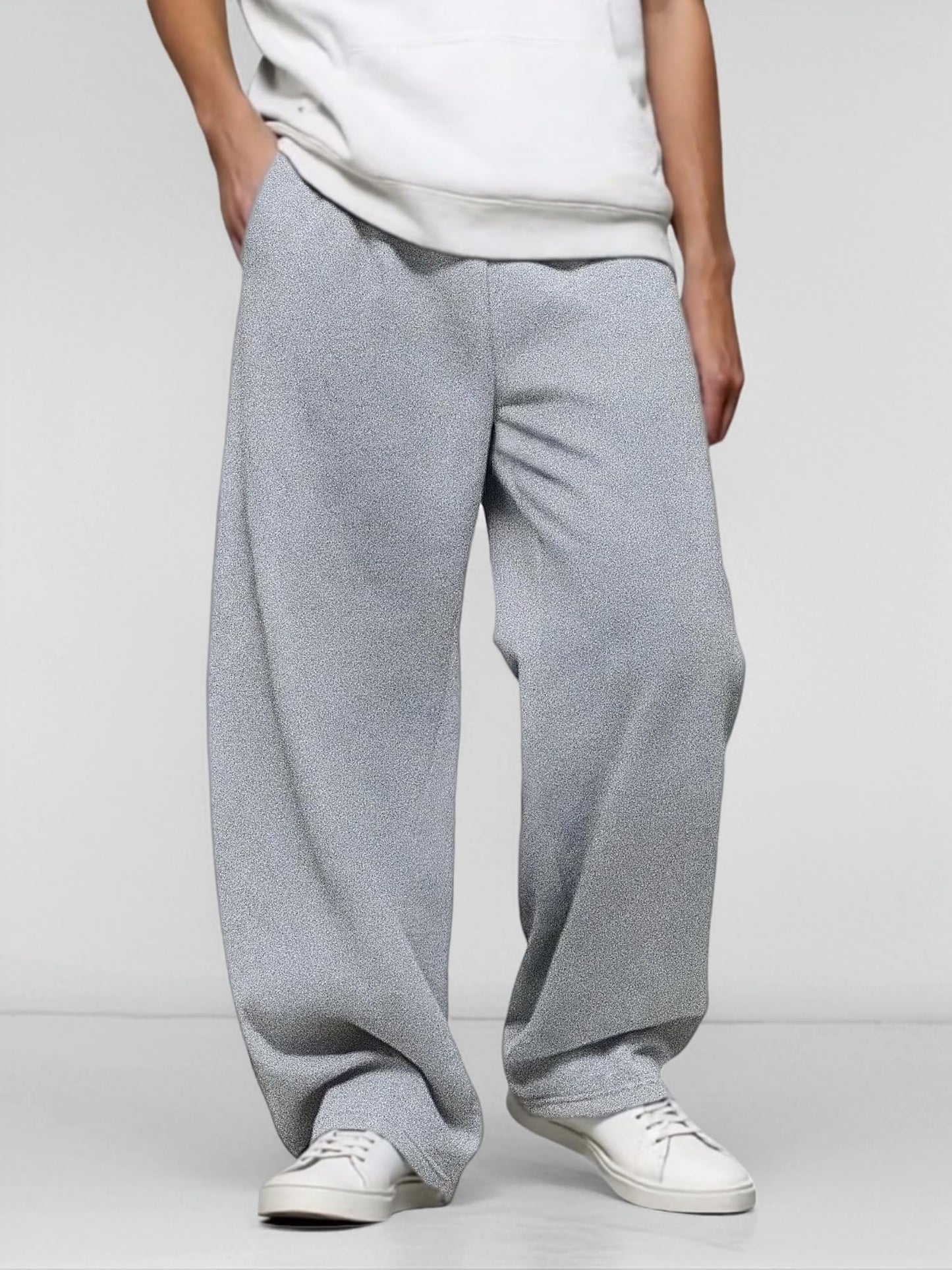 Men’s Baggy Sweatpants with Elastic Drawstring Waist, Wide-Leg Casual Loose Cotton Joggers with Deep Pockets