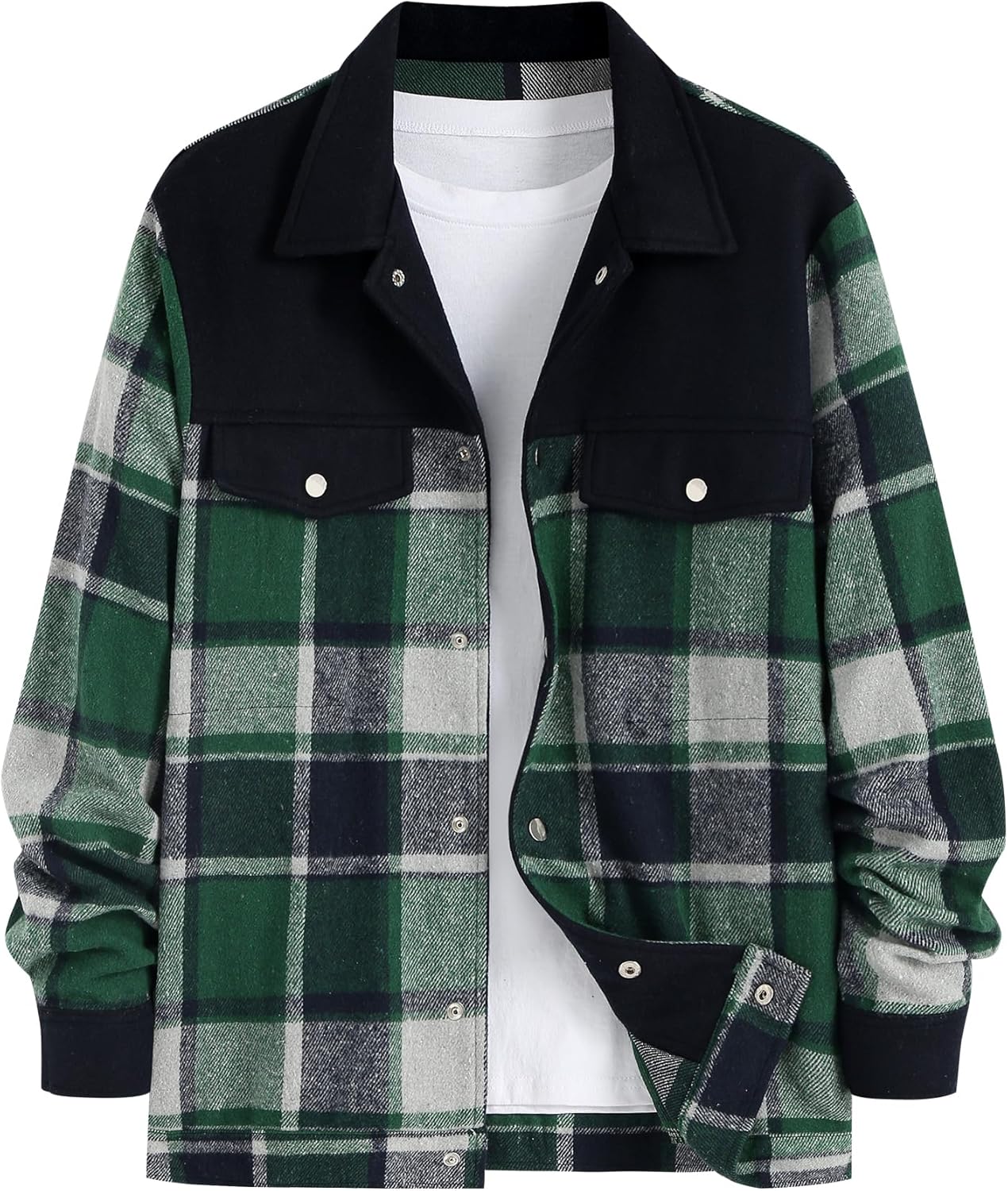 ZAFUL Mens Plaid Shirt,Long Sleeves,Classic Flannel Shirt Button Down Shirt Jacket Tops