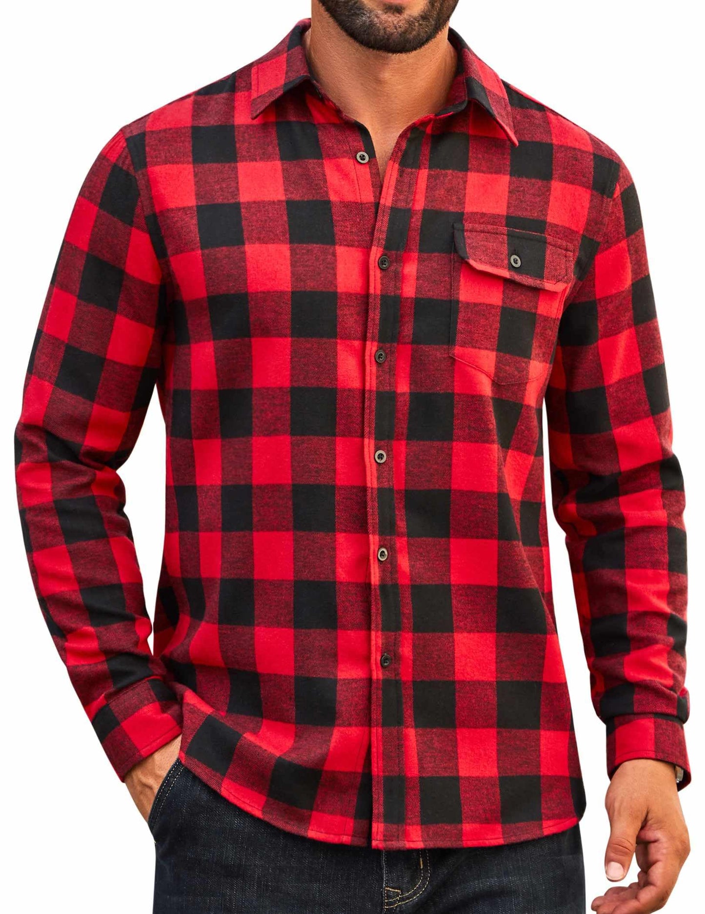 COOFANDY Mens Flannel Plaid Shirts Long Sleeve Casual Button Down Cotton Shirt with Pocket