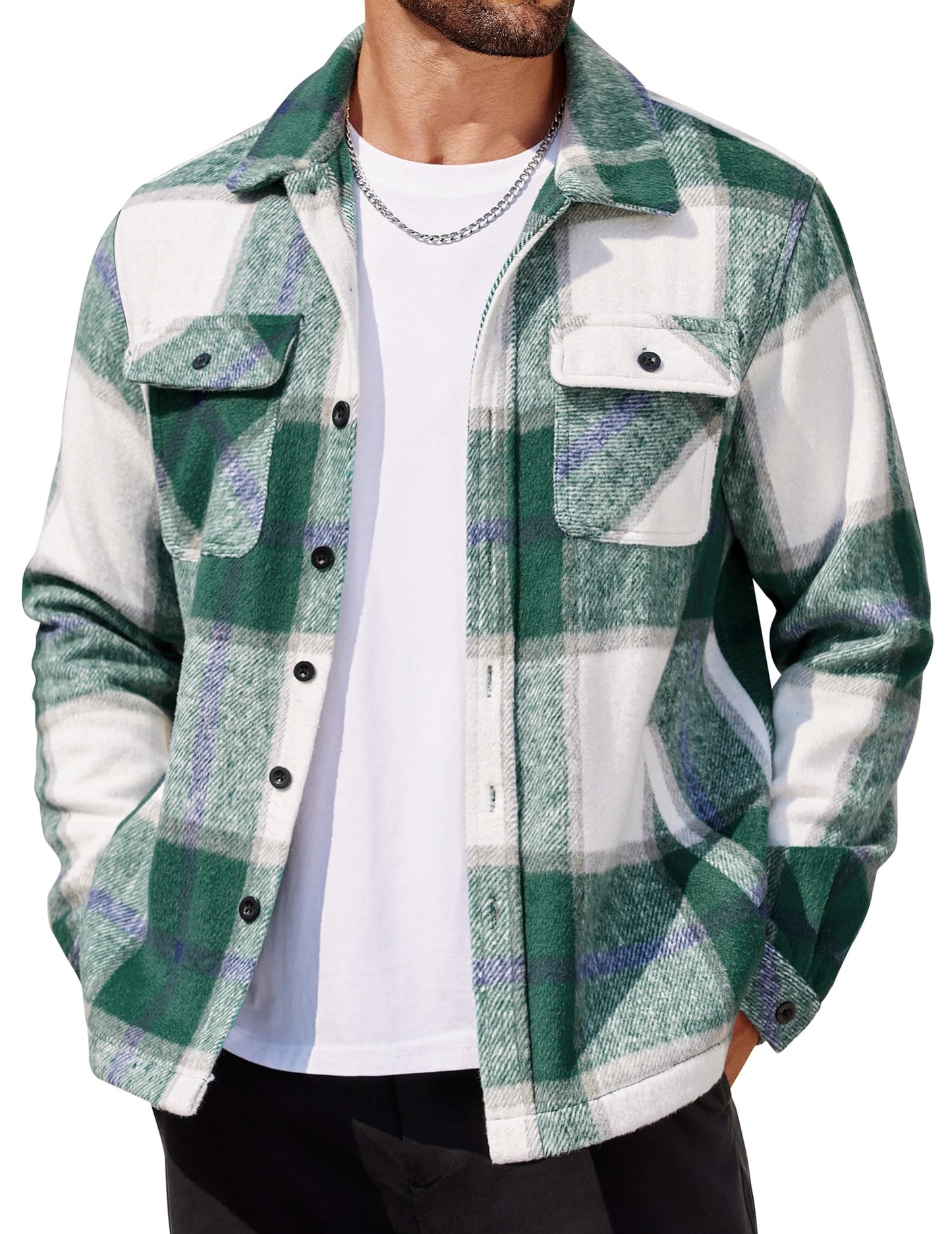 COOFANDY Men's Flannel Jacket Long Sleeve Plaid Shirt Jackets Button Down Fleece Shacket Casual Fall Soft Outwear