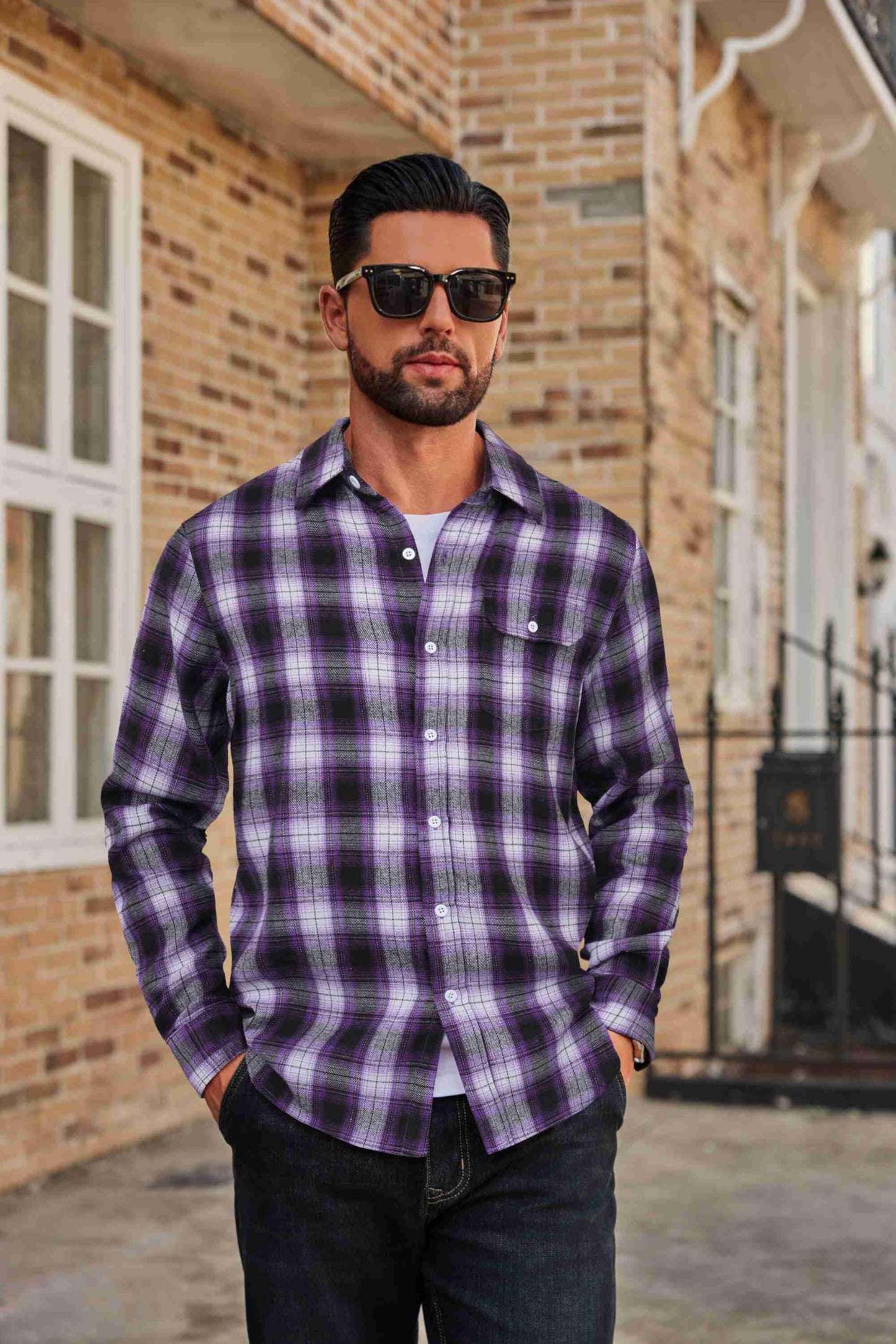 COOFANDY Mens Flannel Plaid Shirts Long Sleeve Casual Button Down Cotton Shirt with Pocket