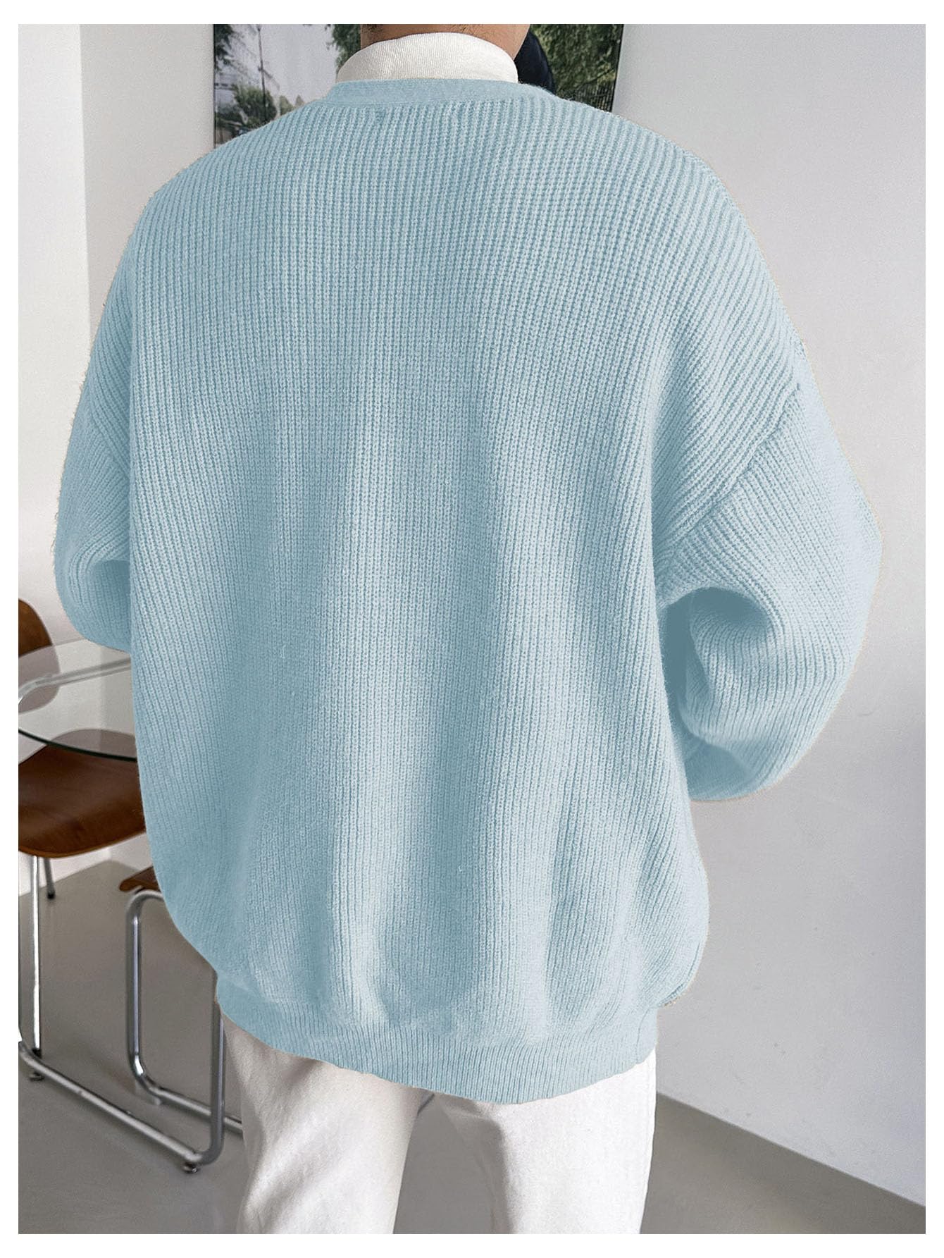 Floerns Men's Casual Long Sleeve Button Front V Neck Rib Knit Cardigan Sweaters