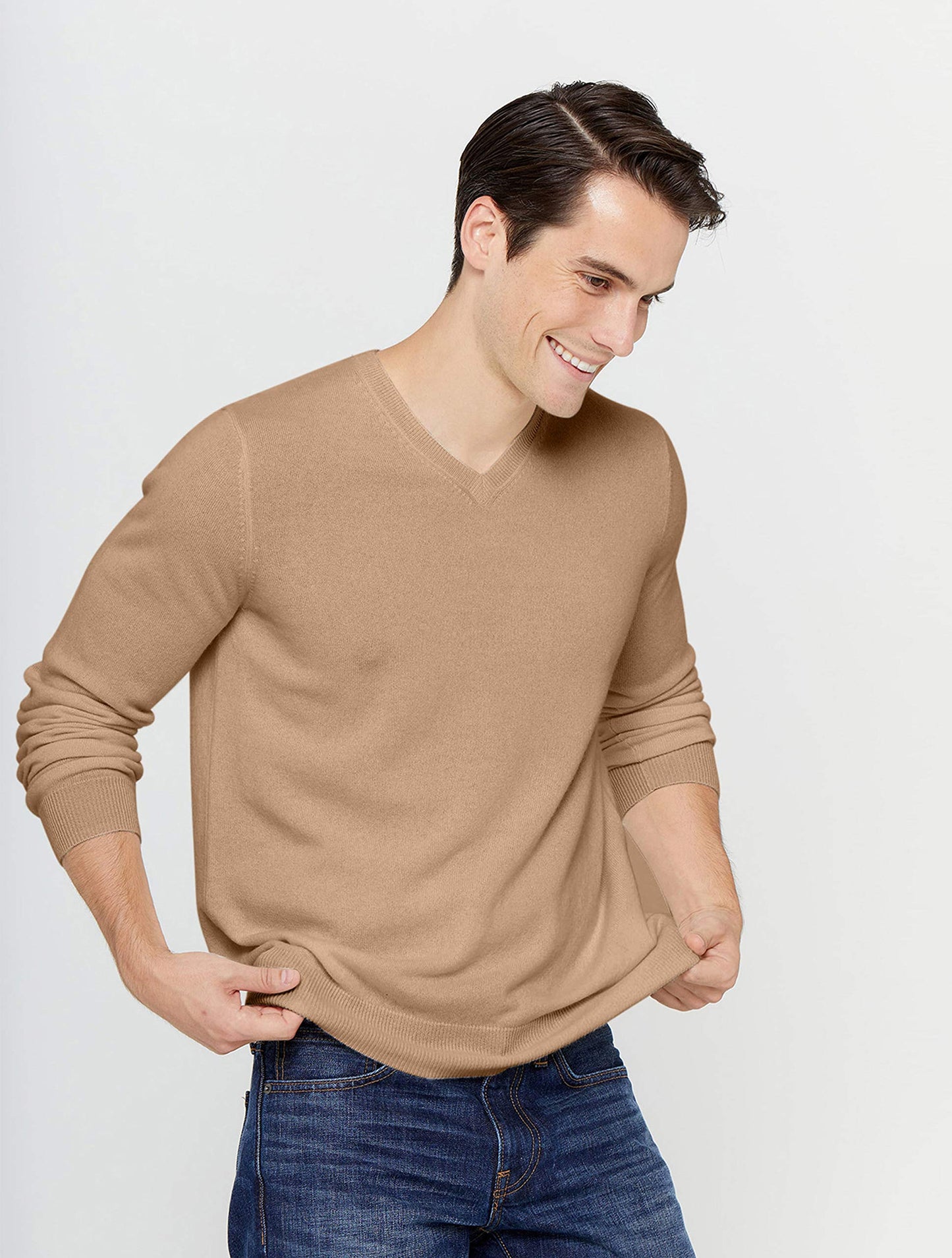 State Cashmere Men's Essential V-Neck Sweater 100% Pure Cashmere Classic Long Sleeve Pullover