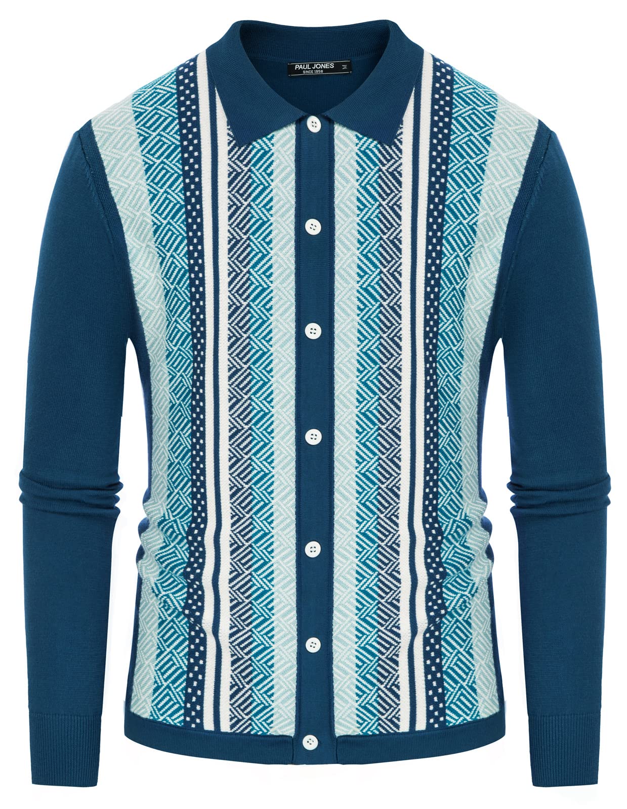 PJ PAUL JONES Men‘s Button Down Polo Shirts Striped Knitted Cardigan Sweaters