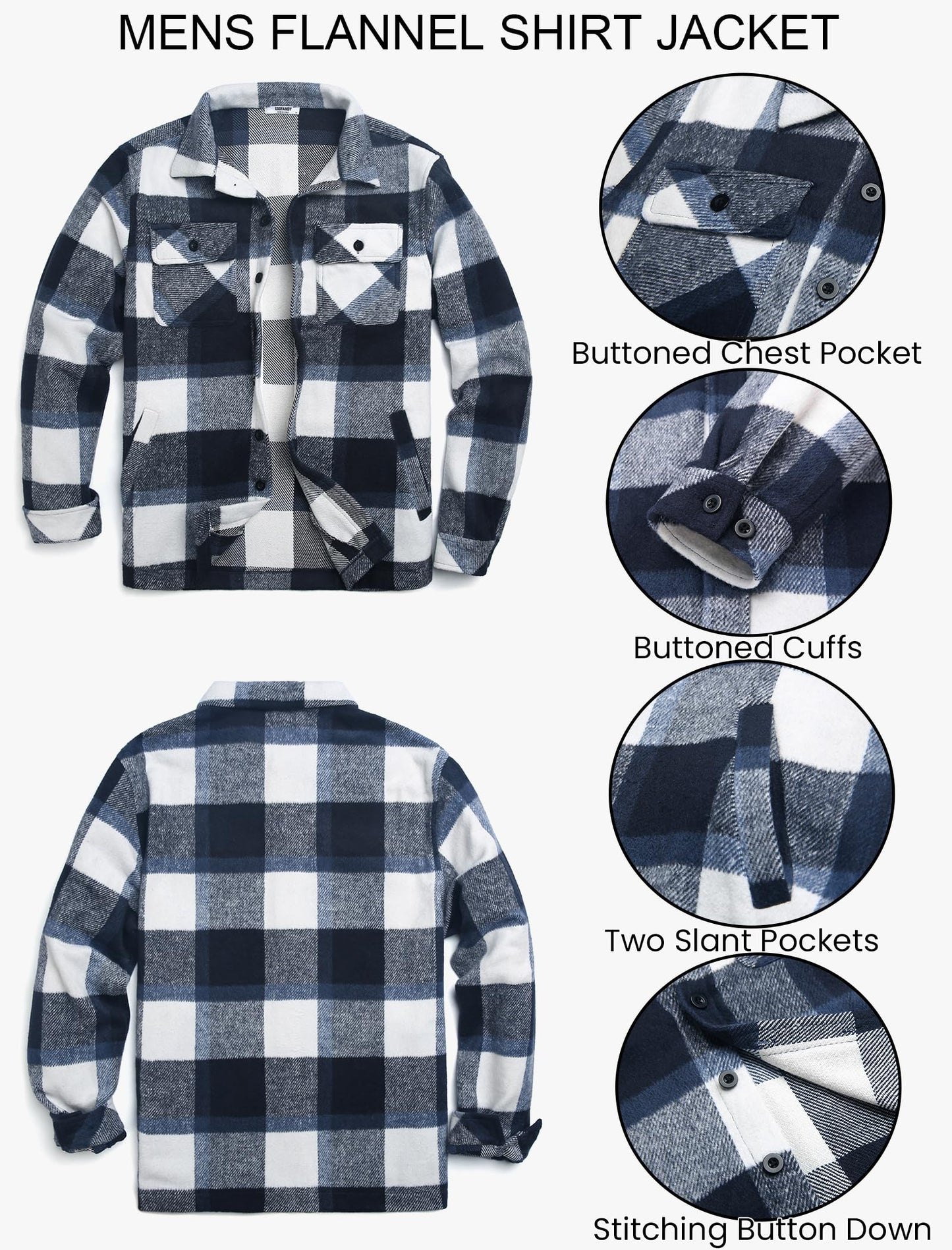 COOFANDY Men's Flannel Jacket Long Sleeve Plaid Shirt Jackets Button Down Fleece Shacket Casual Fall Soft Outwear