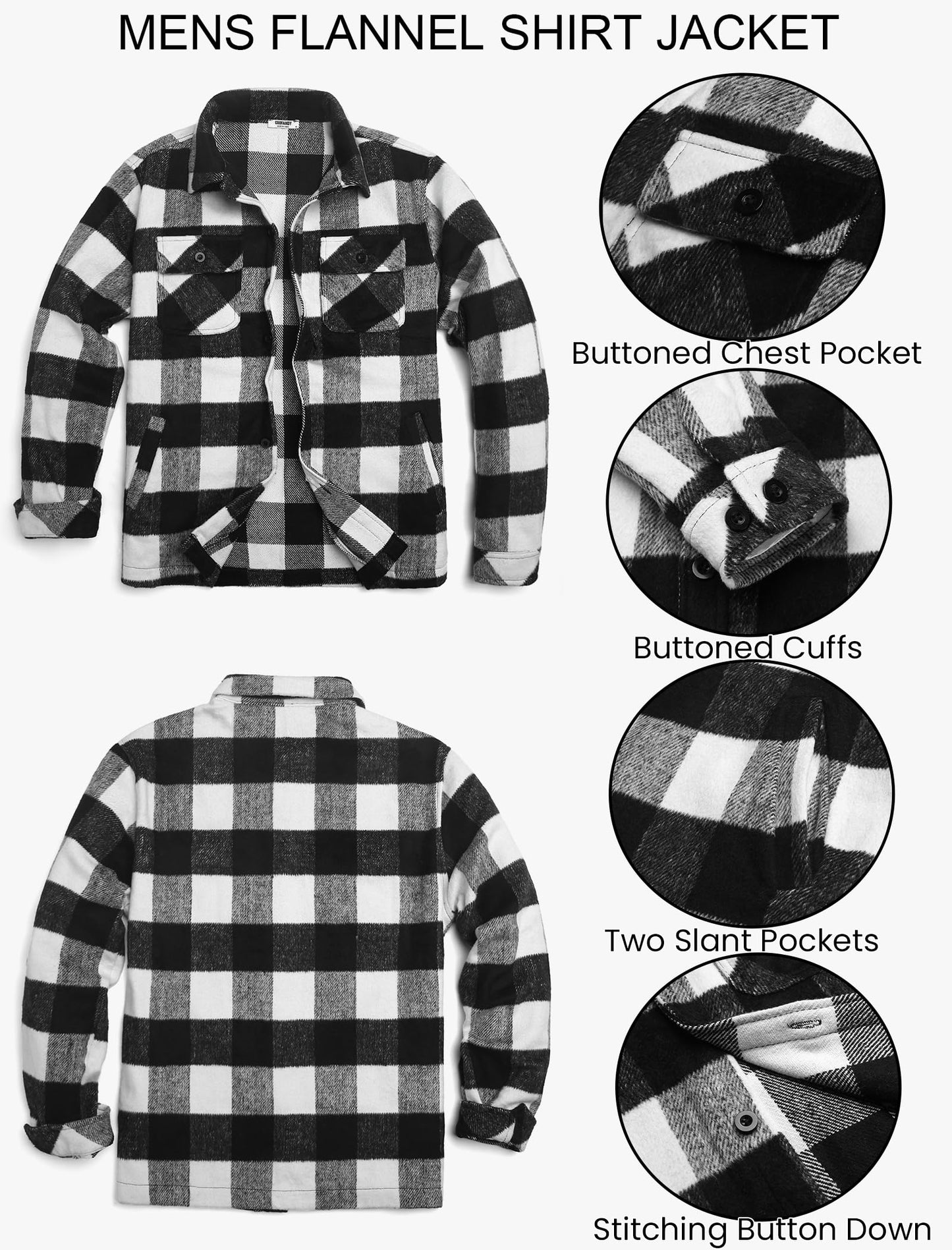 COOFANDY Men's Flannel Jacket Long Sleeve Plaid Shirt Jackets Button Down Fleece Shacket Casual Fall Soft Outwear