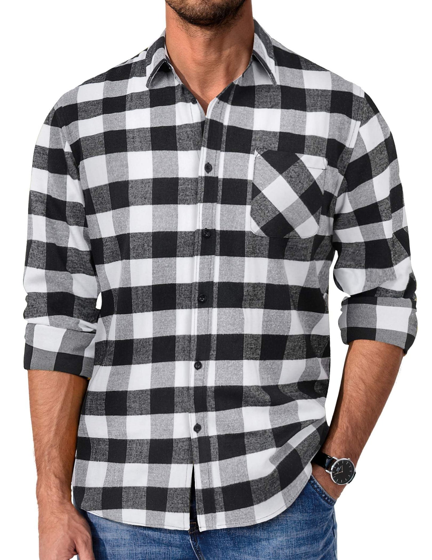 COOFANDY Mens Flannel Shirts Long Sleeve Plaid Button Down Shirt Casual Cotton Shirt with Pocket