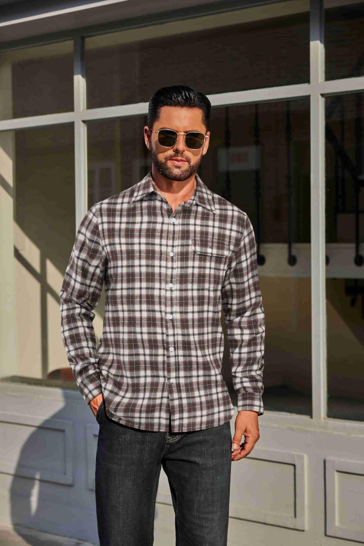 COOFANDY Mens Flannel Plaid Shirts Long Sleeve Casual Button Down Cotton Shirt with Pocket
