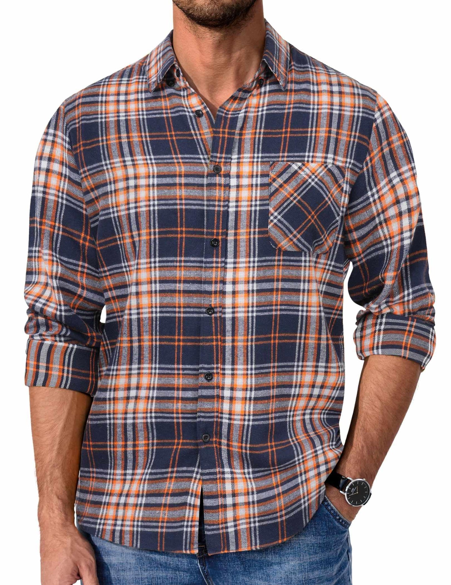 COOFANDY Mens Flannel Shirts Long Sleeve Plaid Button Down Shirt Casual Cotton Shirt with Pocket