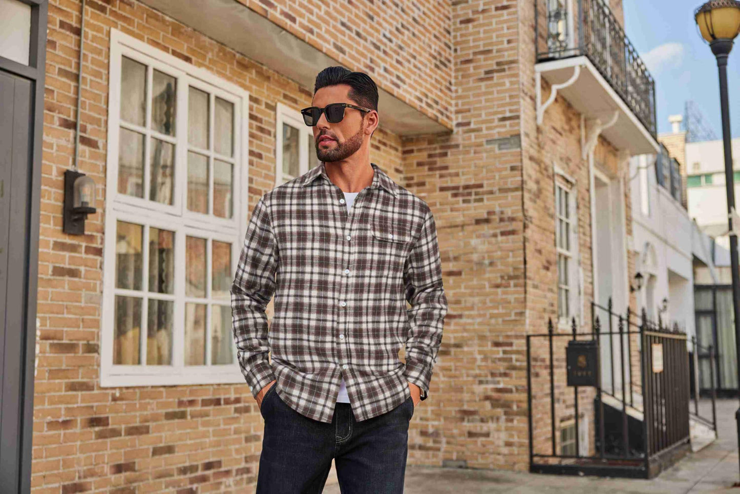COOFANDY Mens Flannel Plaid Shirts Long Sleeve Casual Button Down Cotton Shirt with Pocket