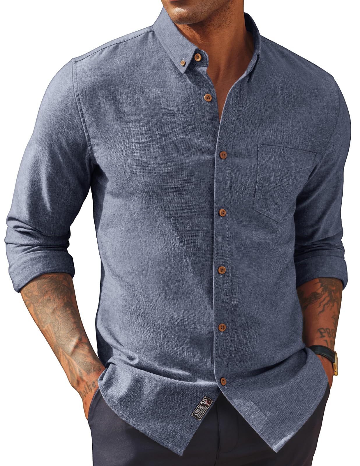 PJ PAUL JONES Mens Classic Fit Linen-Cotton Shirt Button Down Long Sleeve Casual Business Shirts