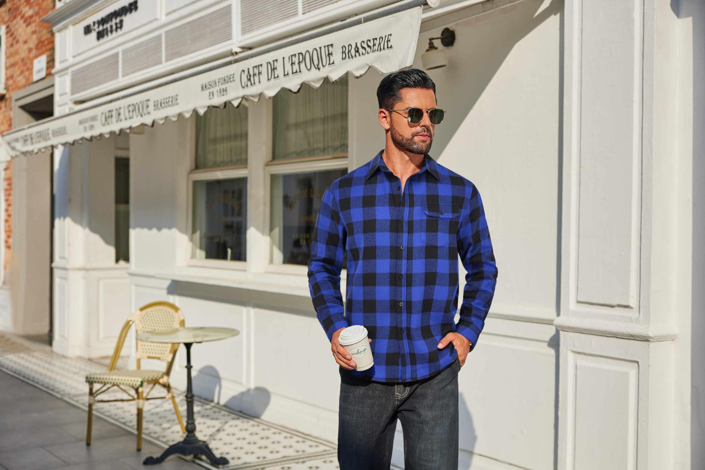 COOFANDY Mens Flannel Plaid Shirts Long Sleeve Casual Button Down Cotton Shirt with Pocket