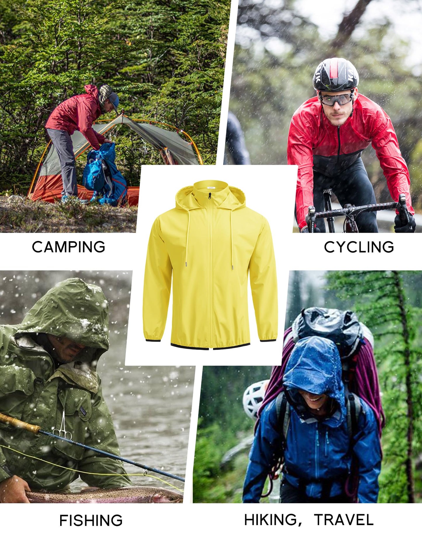 COOFANDY Men's Packable Rain Jacket Lightweight Waterproof Raincoat with Hood Travel Hiking Golf Windbreaker