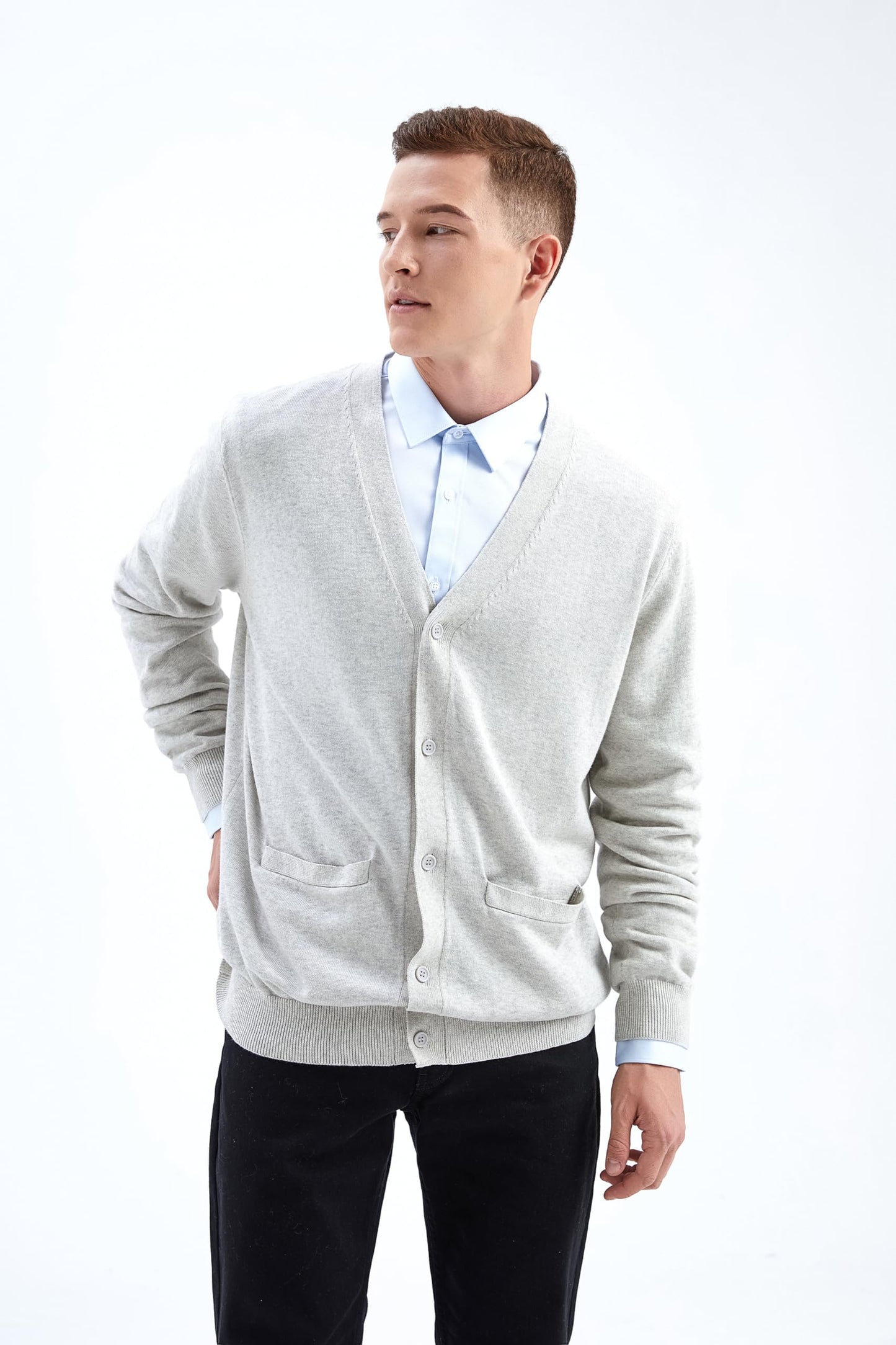 QUALFORT Men's 100% Cotton Cardigan Sweater Casual V-Neck Button Down Knitted Outerwear with Pockets Fall Fashion 2025