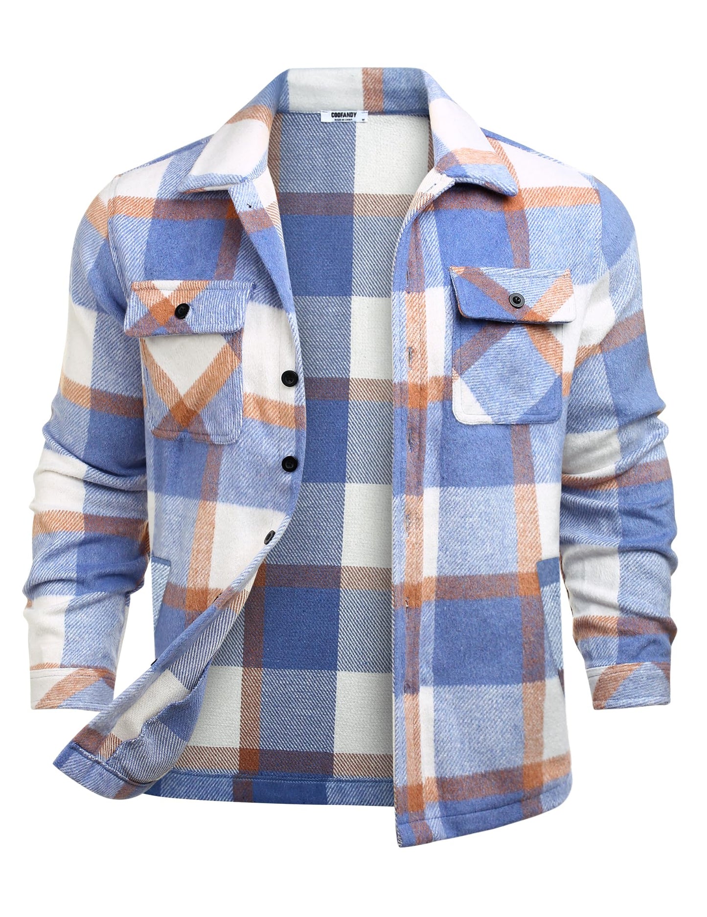 COOFANDY Men's Flannel Jacket Long Sleeve Plaid Shirt Jackets Button Down Fleece Shacket Casual Fall Soft Outwear