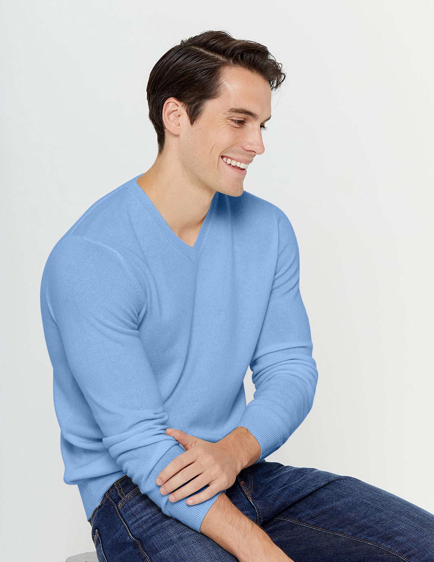 State Cashmere Men's Essential V-Neck Sweater 100% Pure Cashmere Classic Long Sleeve Pullover