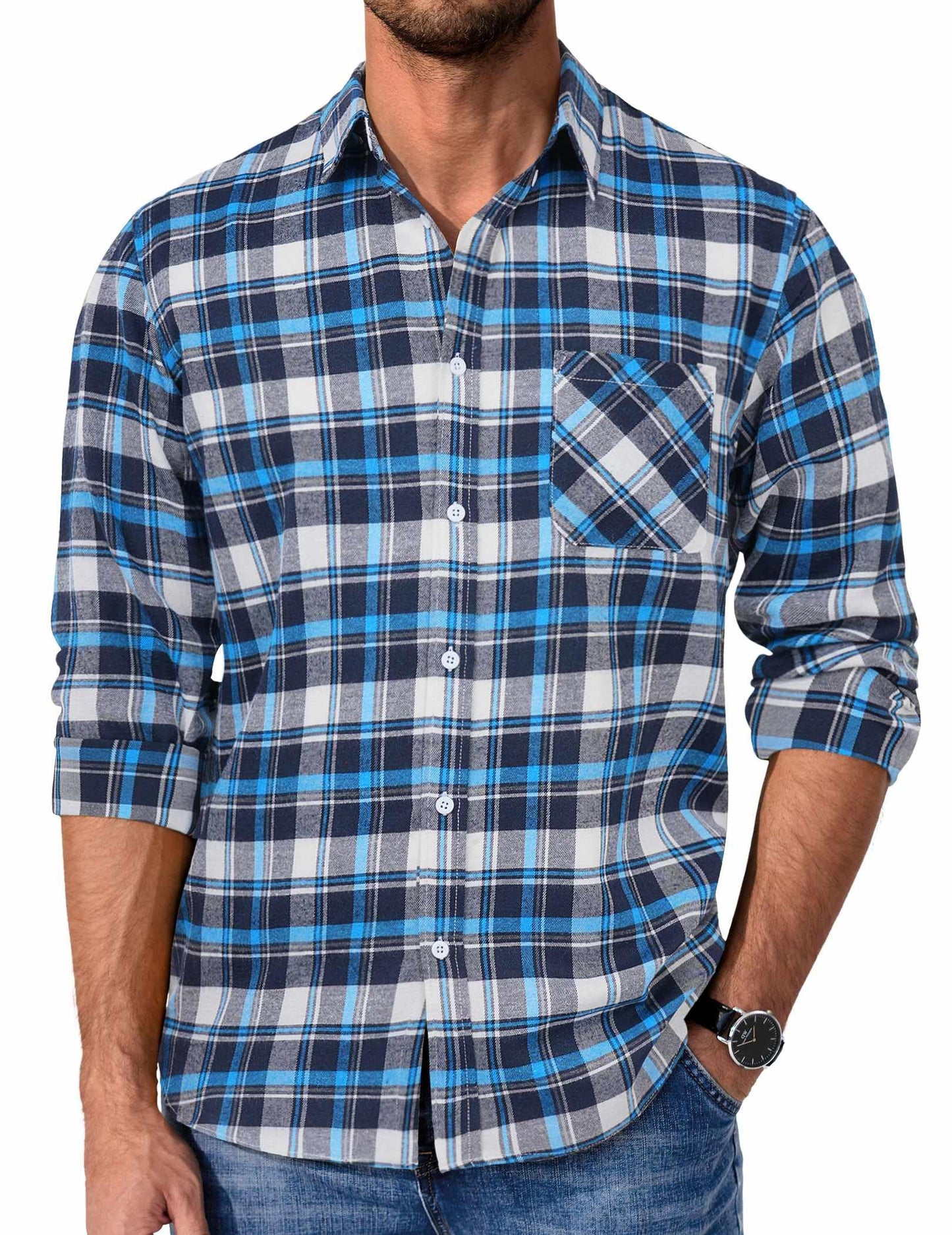 COOFANDY Mens Flannel Shirts Long Sleeve Plaid Button Down Shirt Casual Cotton Shirt with Pocket