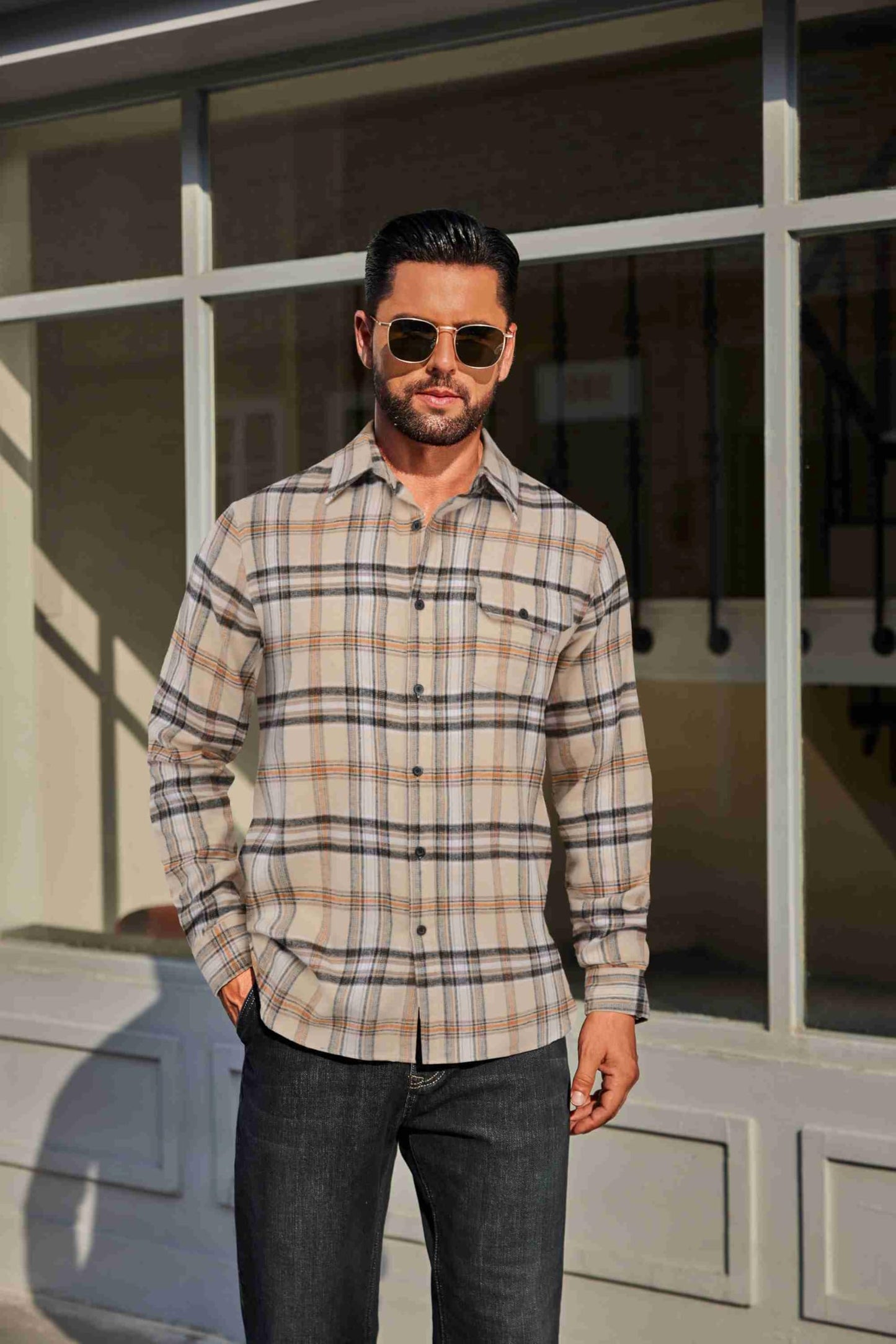 COOFANDY Mens Flannel Plaid Shirts Long Sleeve Casual Button Down Cotton Shirt with Pocket