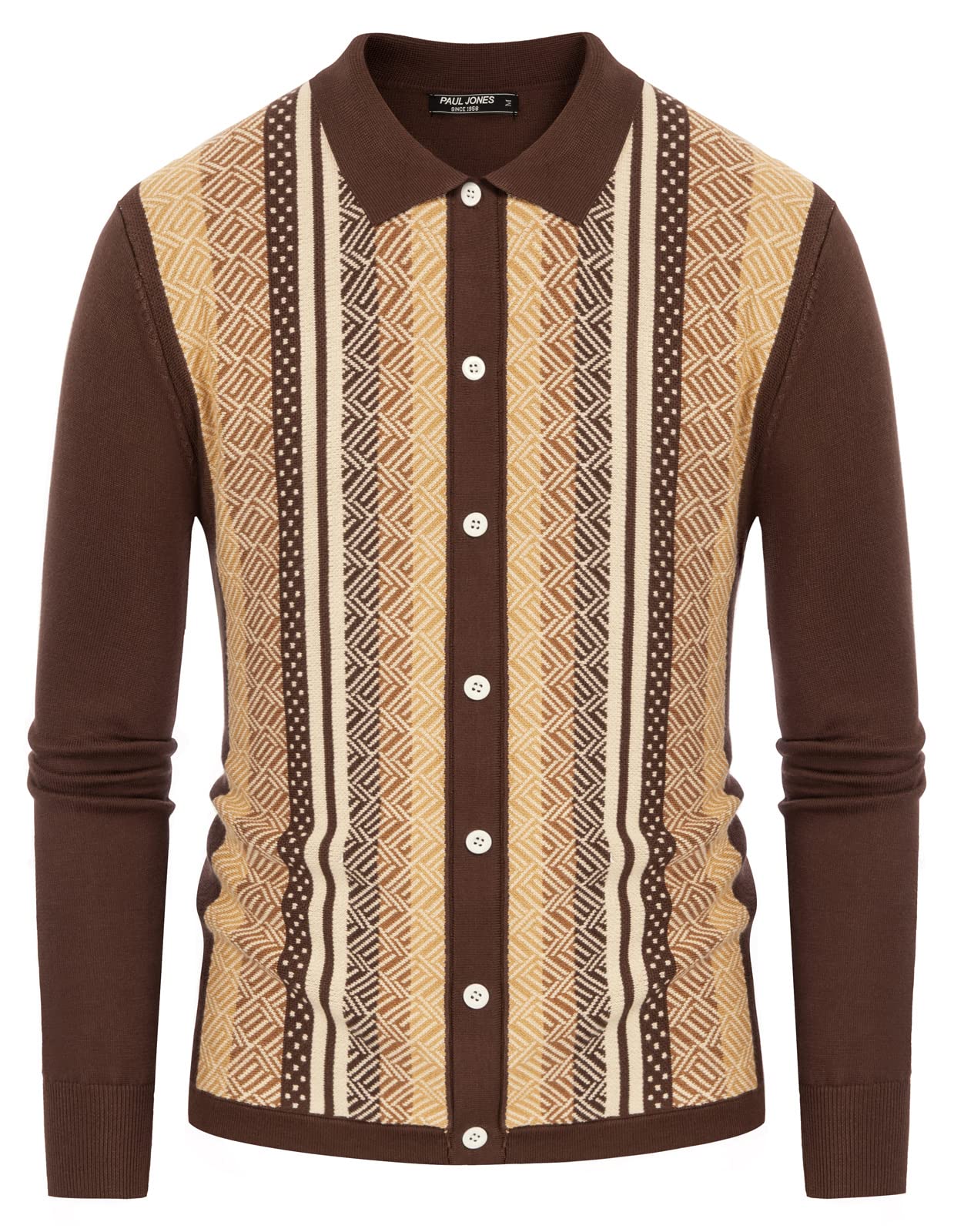 PJ PAUL JONES Men‘s Button Down Polo Shirts Striped Knitted Cardigan Sweaters