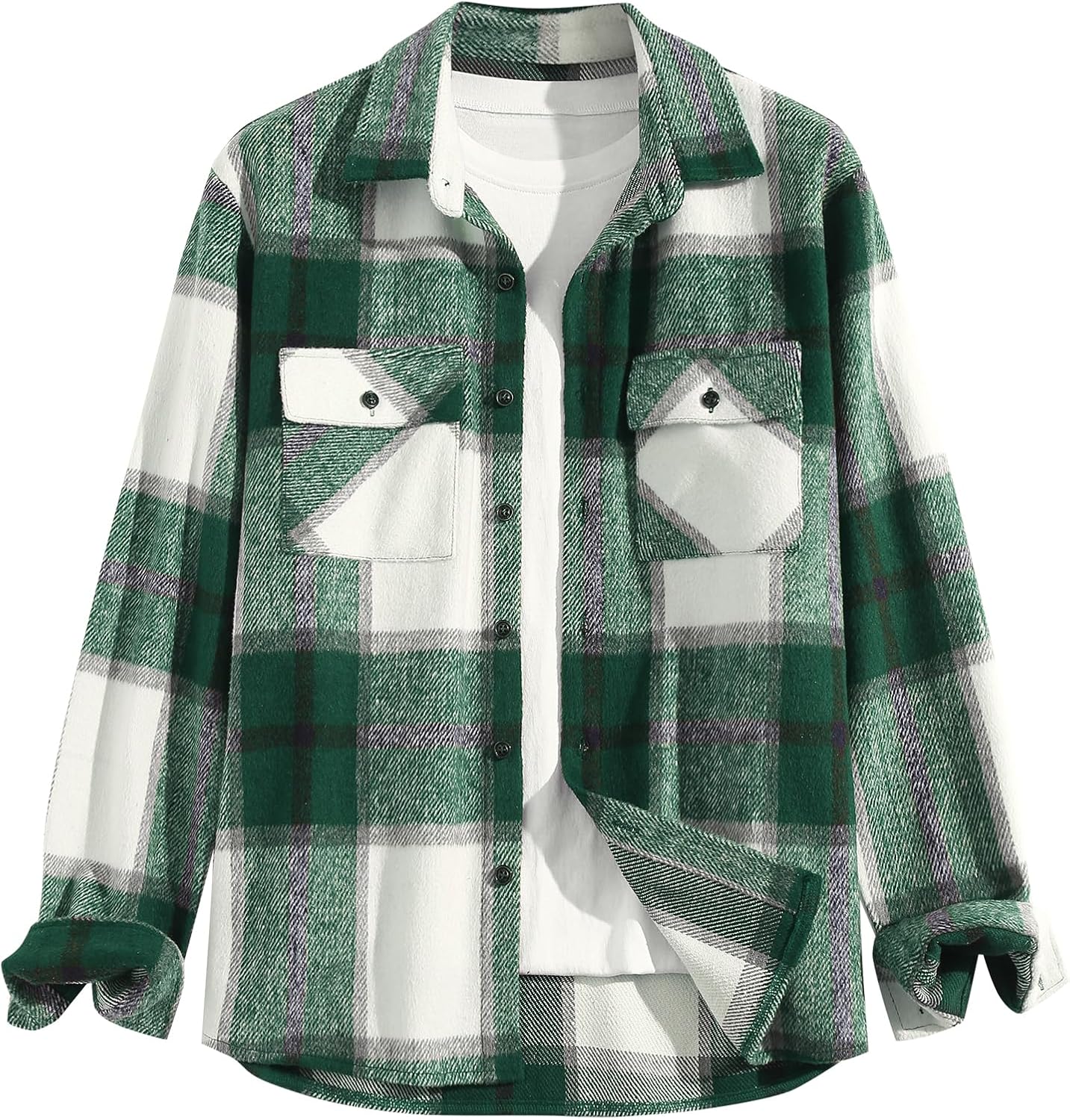 ZAFUL Mens Plaid Shirt,Long Sleeves,Classic Flannel Shirt Button Down Shirt Jacket Tops