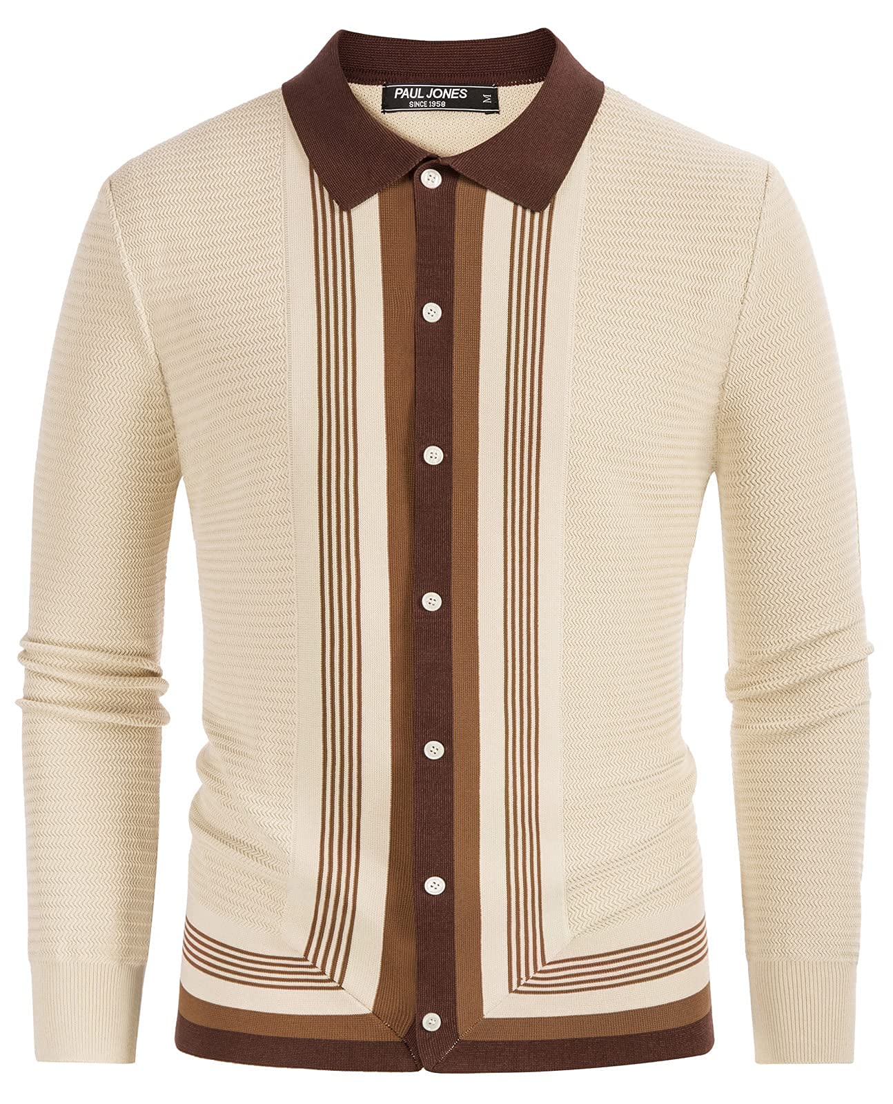 PJ PAUL JONES Men‘s Button Down Polo Shirts Striped Knitted Cardigan Sweaters