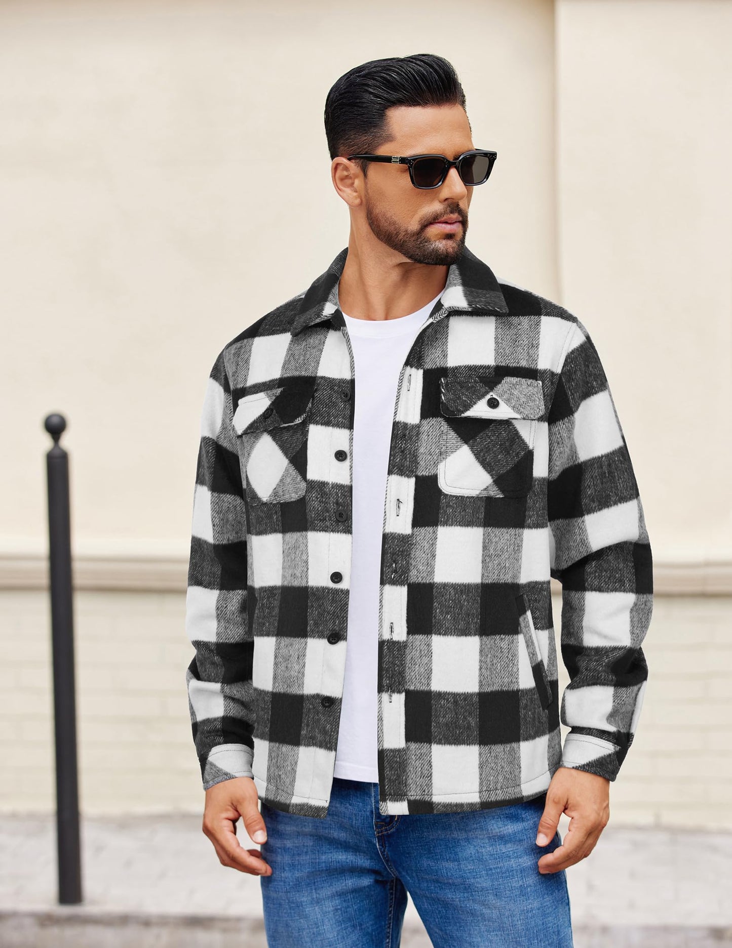 COOFANDY Men's Flannel Jacket Long Sleeve Plaid Shirt Jackets Button Down Fleece Shacket Casual Fall Soft Outwear