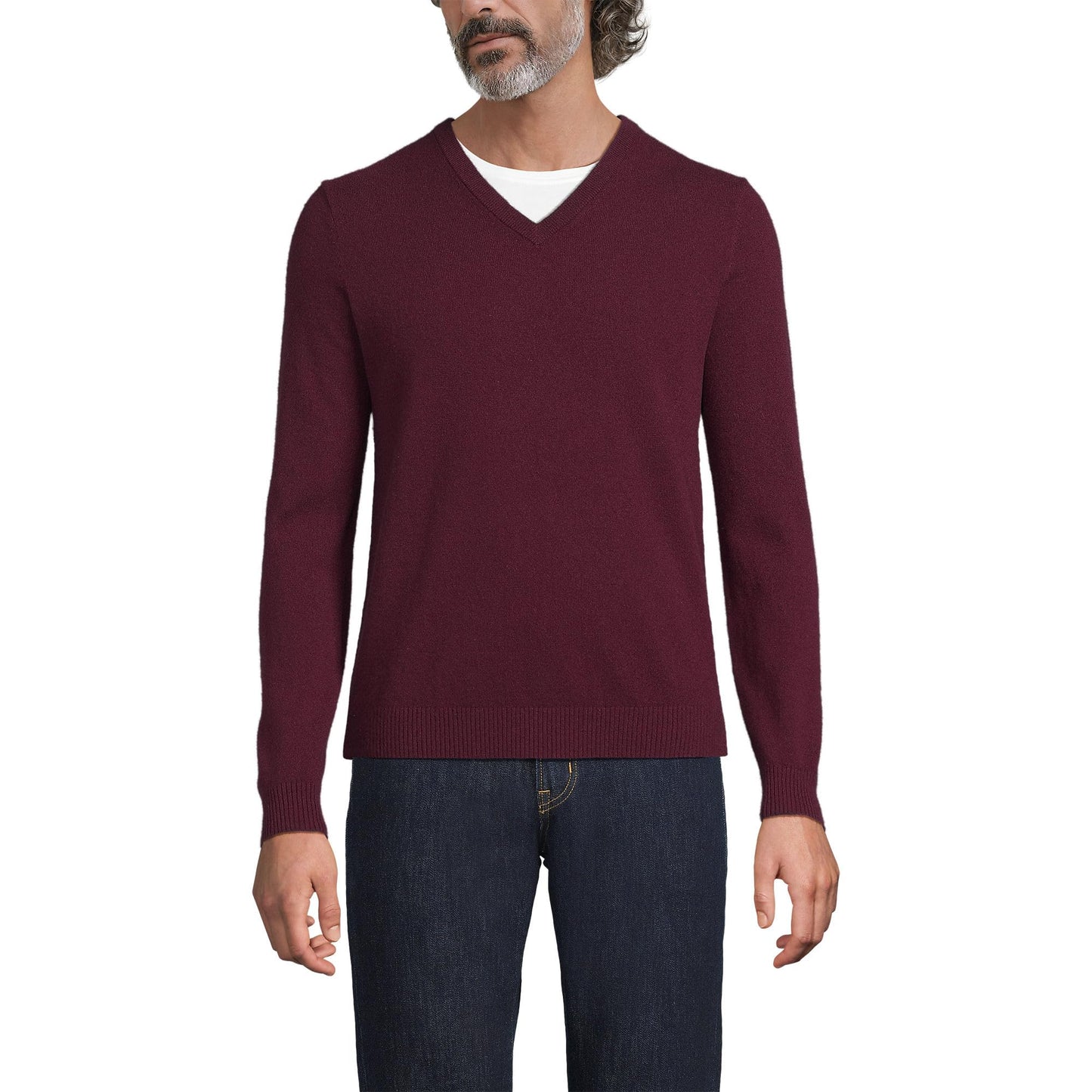 Lands' End Men's Fine Gauge Cashmere V-Neck Sweater