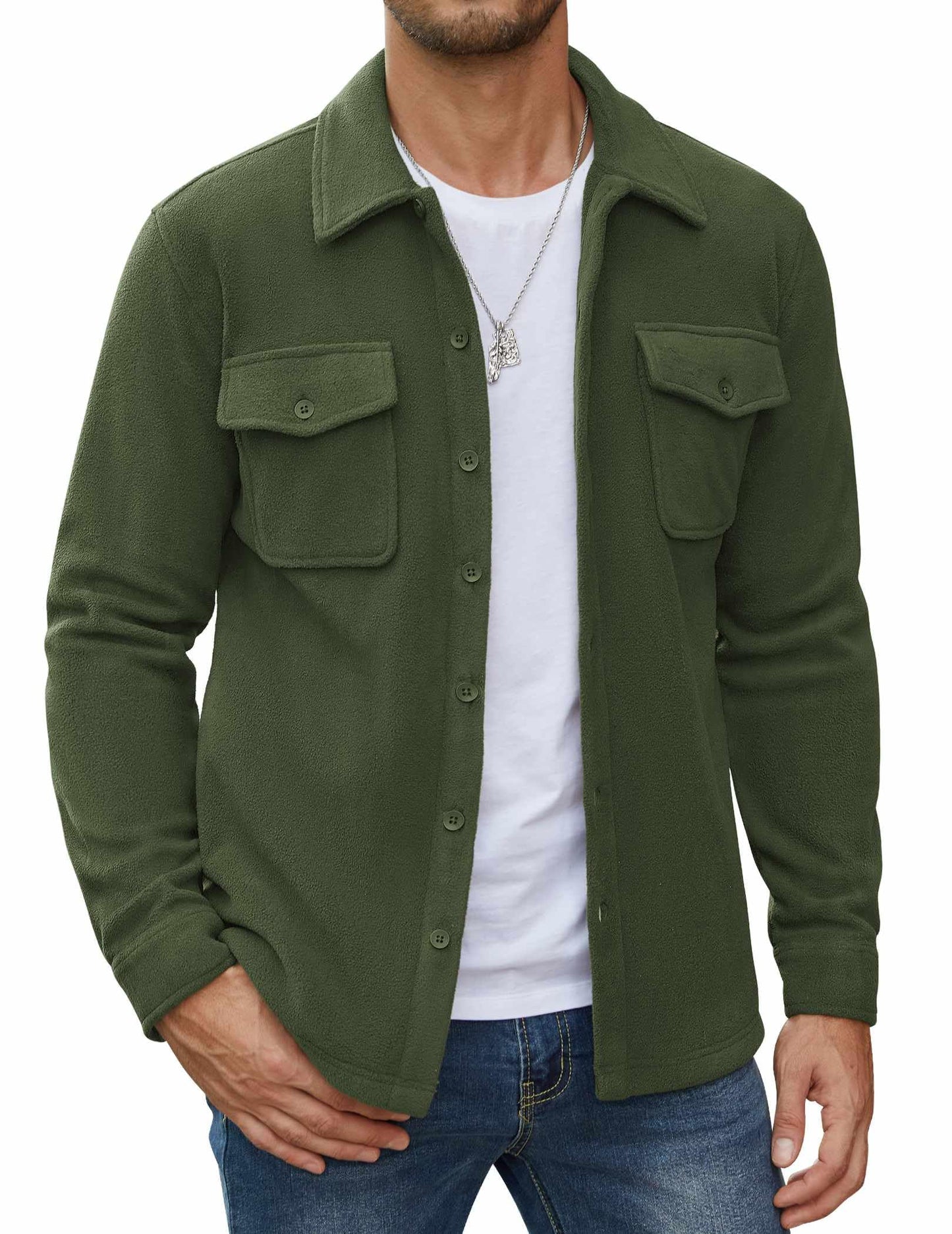COOFANDY Men's Polar Fleece Shirt Jacket Long Sleeve Casual Button Down Shirts Shacket with Pockets