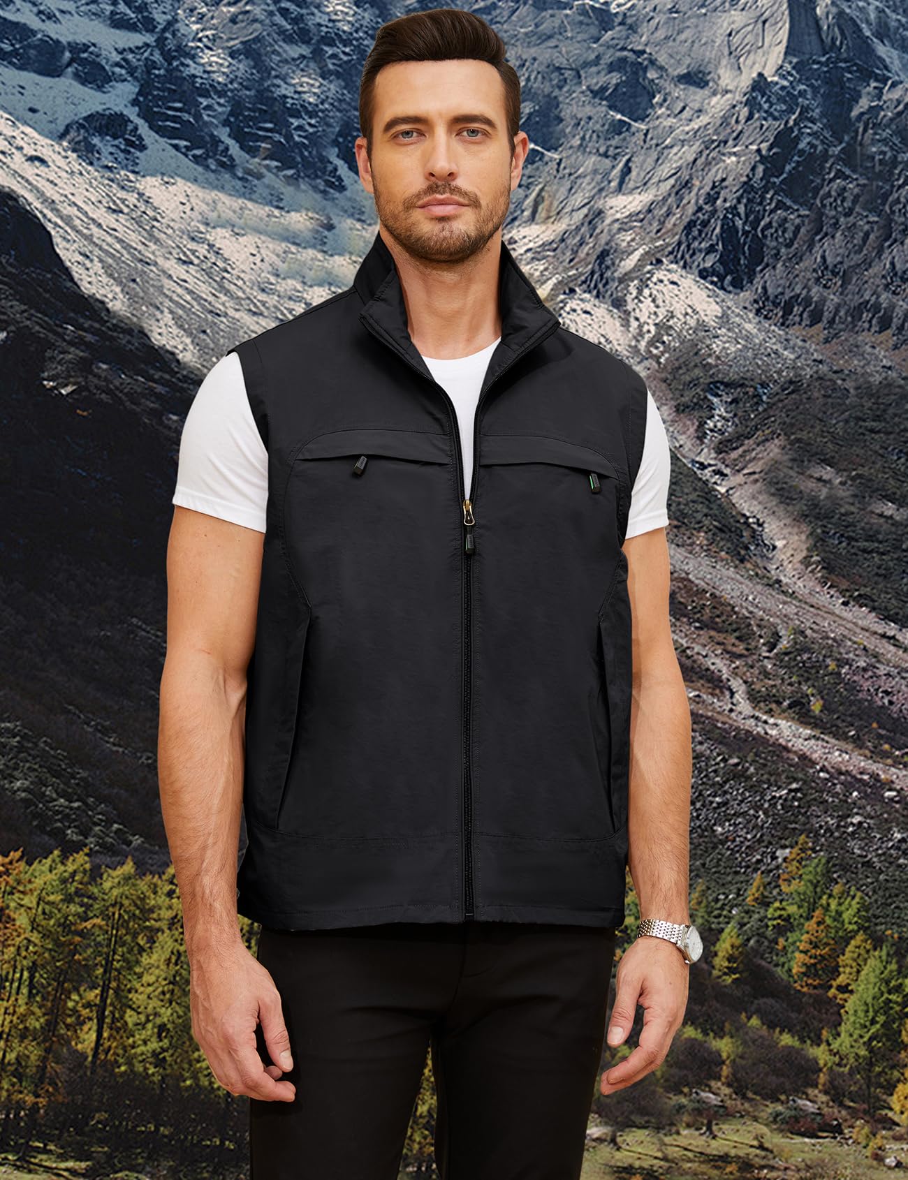 Gihuo Mens Casual Lightweight Travel Vest Summer Utility Safari Vest Sleeveless Jackets for Travel Hiking Fishing