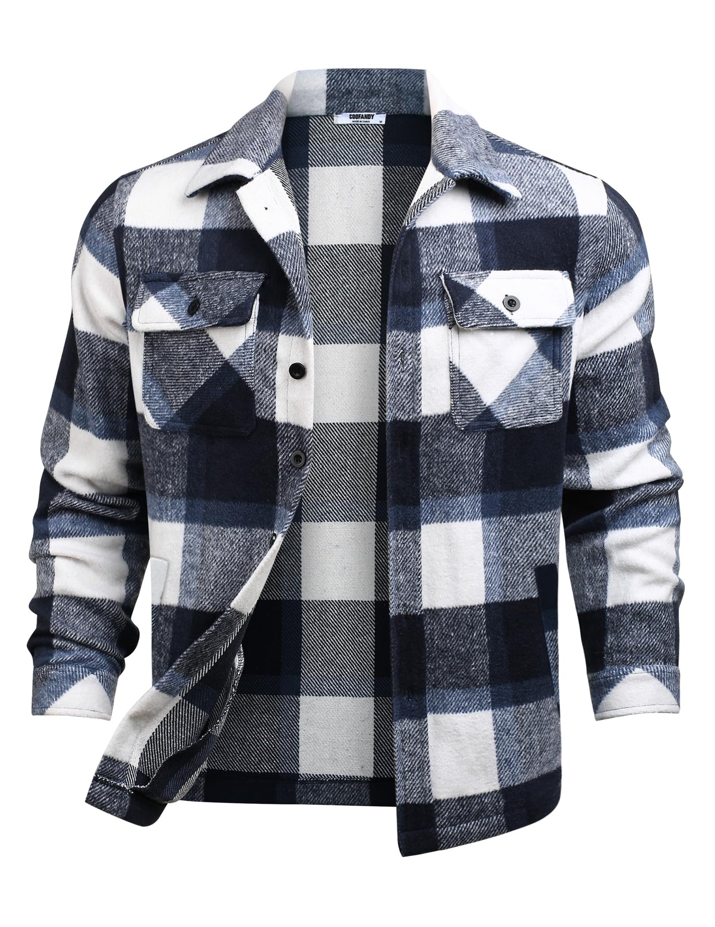 COOFANDY Men's Flannel Jacket Long Sleeve Plaid Shirt Jackets Button Down Fleece Shacket Casual Fall Soft Outwear