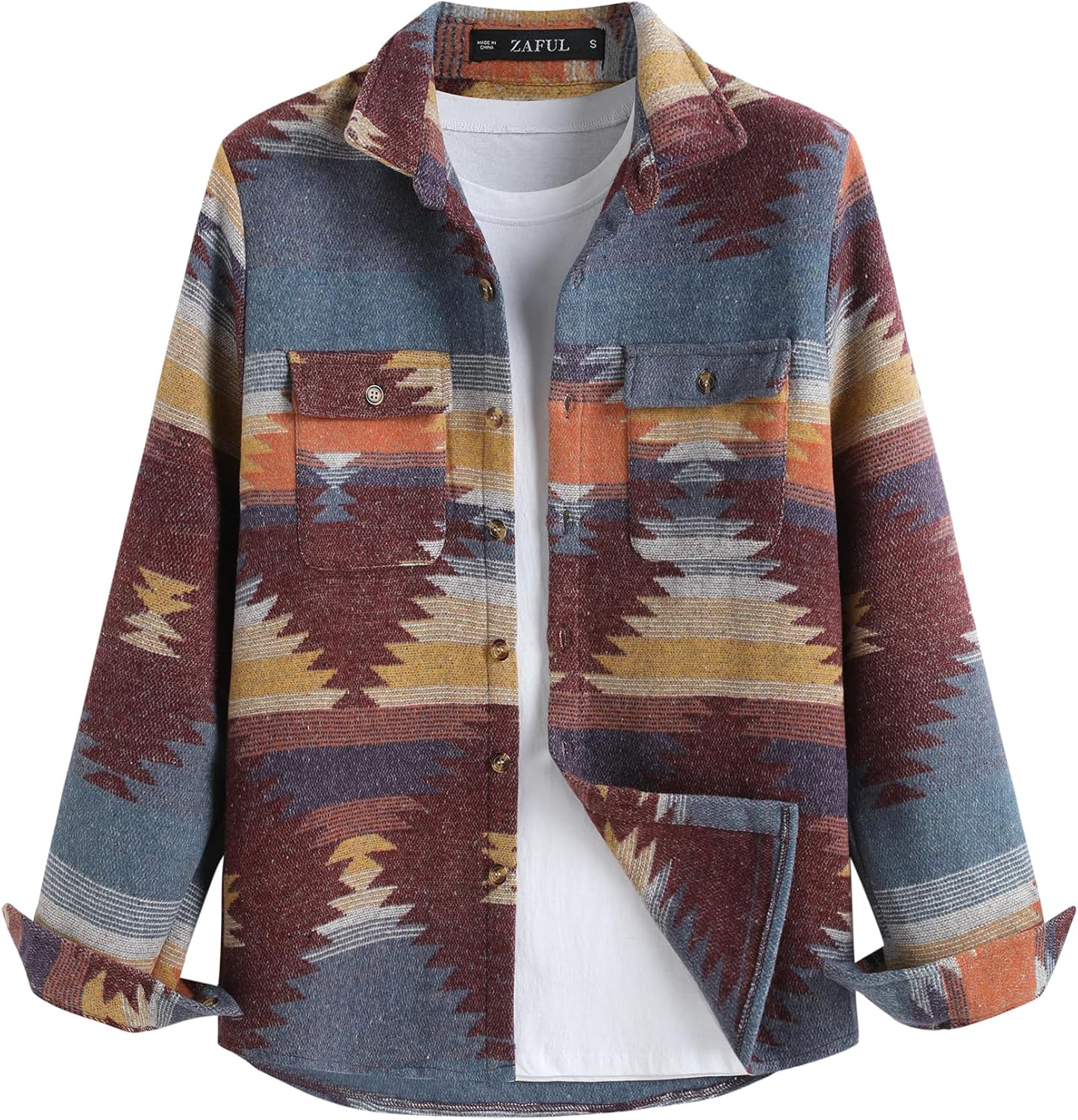 ZAFUL Mens Plaid Shirt,Long Sleeves,Classic Flannel Shirt Button Down Shirt Jacket Tops