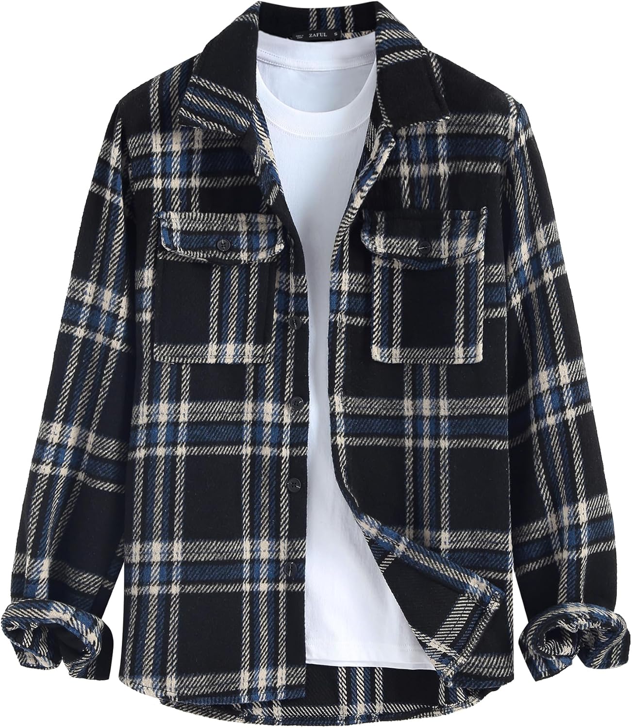 ZAFUL Mens Plaid Shirt,Long Sleeves,Classic Flannel Shirt Button Down Shirt Jacket Tops