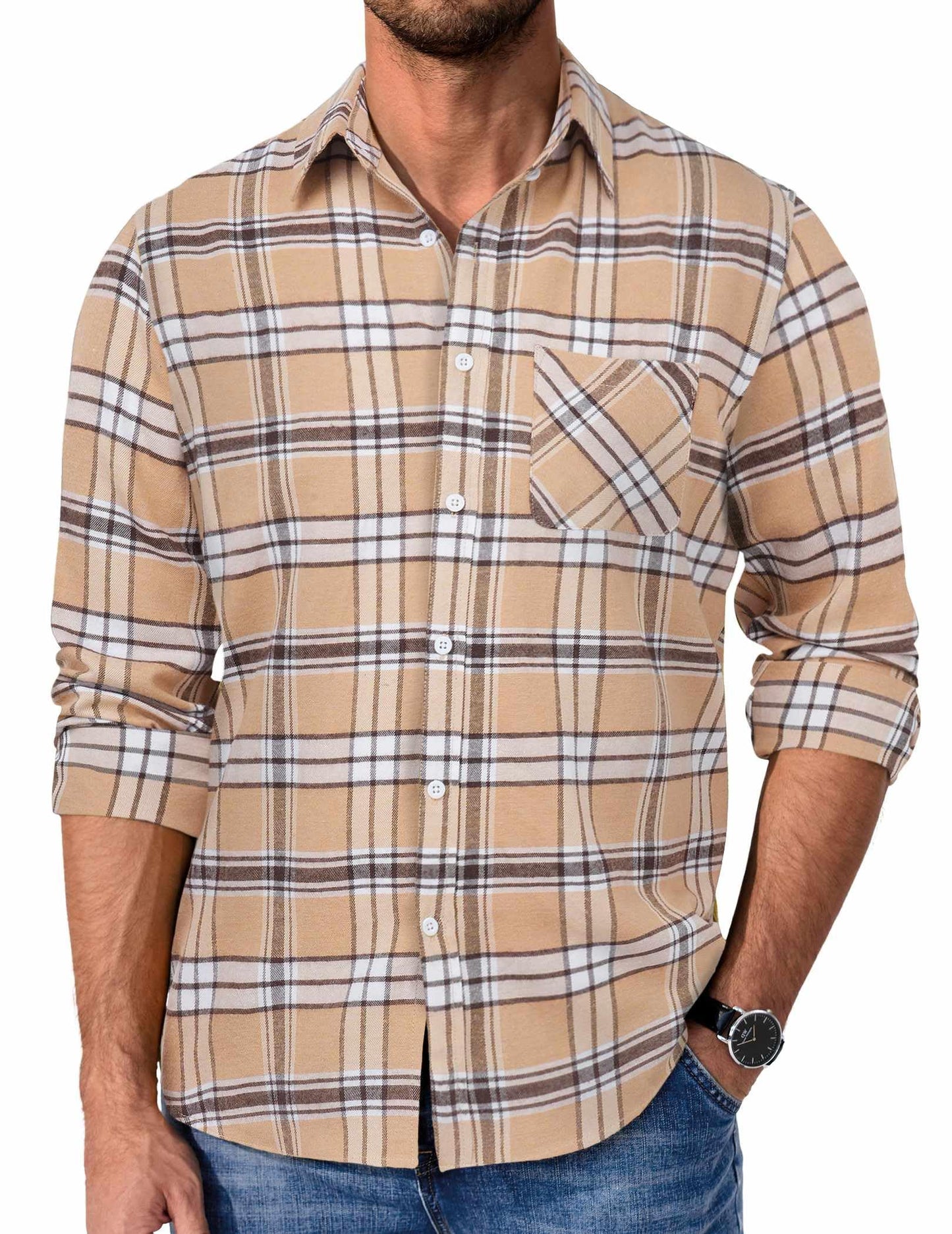 COOFANDY Mens Flannel Shirts Long Sleeve Plaid Button Down Shirt Casual Cotton Shirt with Pocket