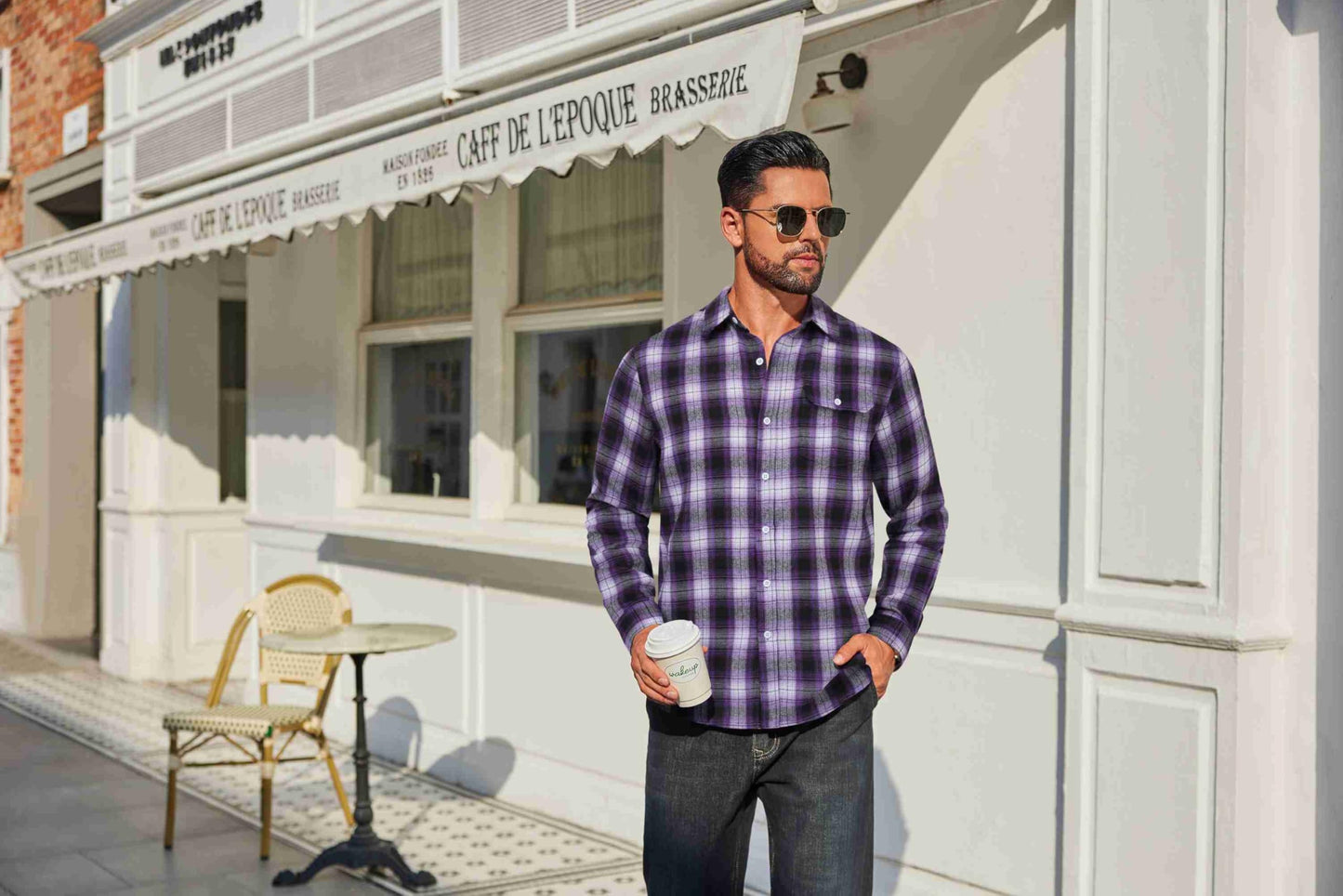COOFANDY Mens Flannel Plaid Shirts Long Sleeve Casual Button Down Cotton Shirt with Pocket