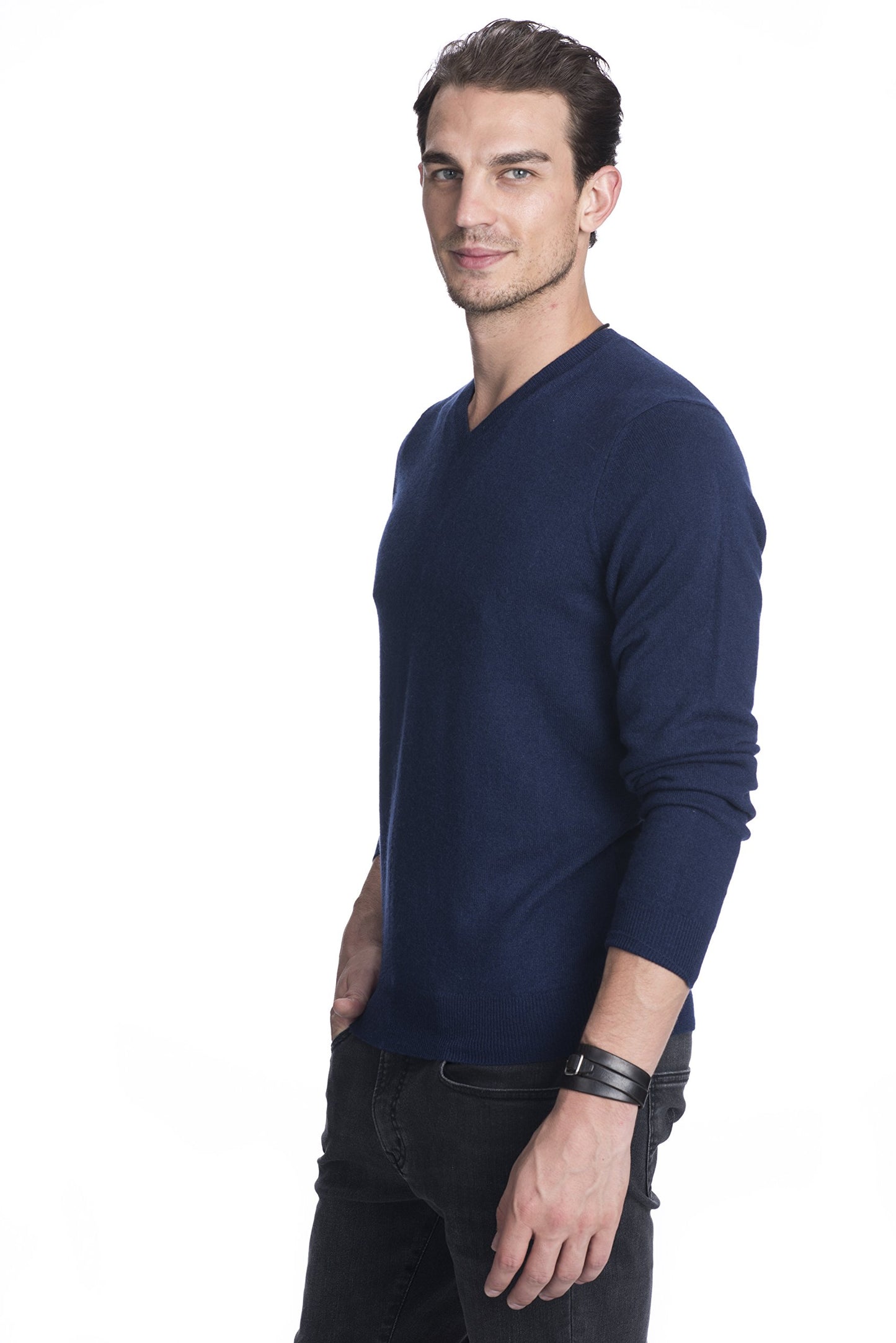 State Cashmere Men's Essential V-Neck Sweater 100% Pure Cashmere Classic Long Sleeve Pullover
